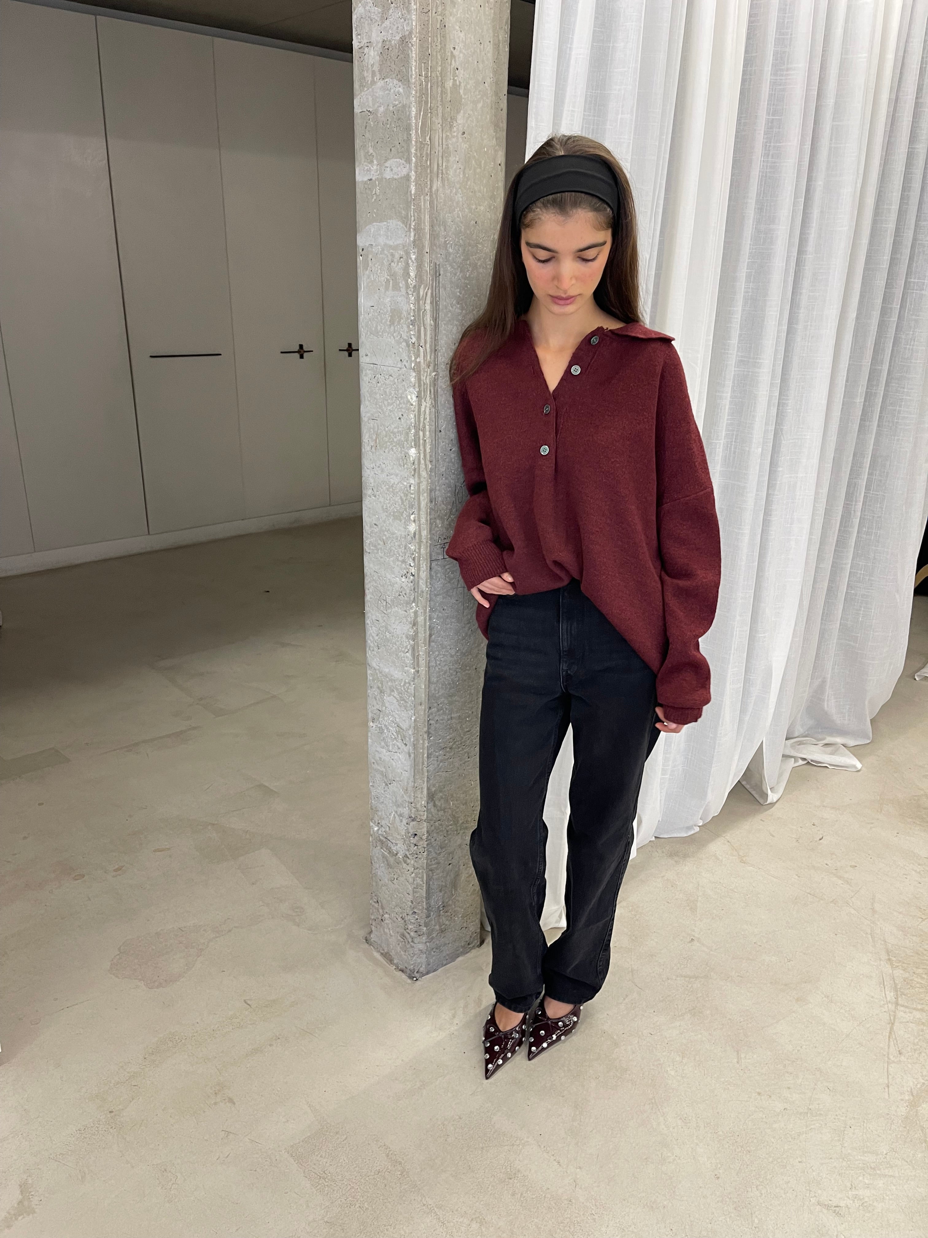 Bonny | Oversized Wool Polo Burgundy