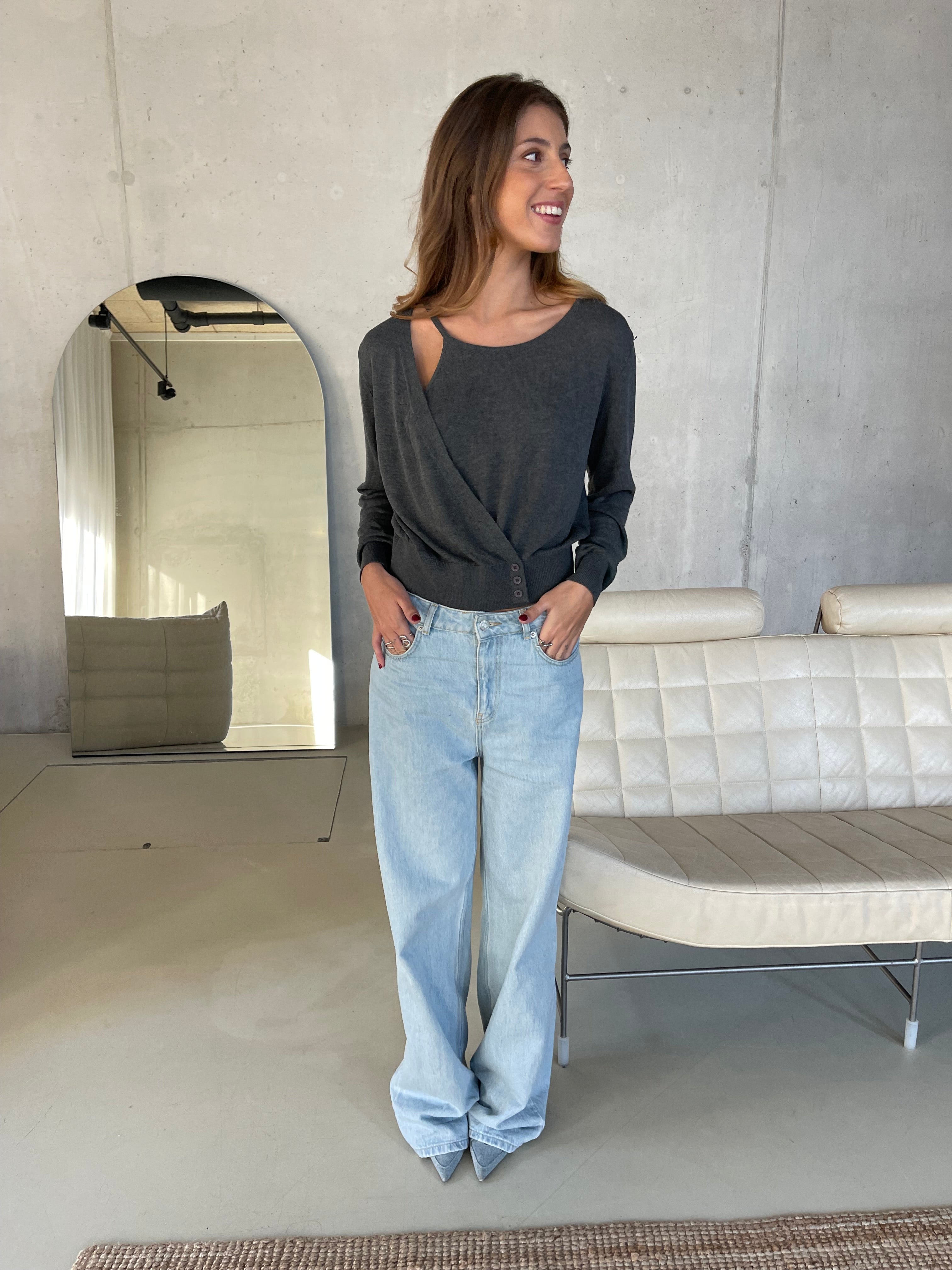 Beau | Cutout Draped Knit Grey