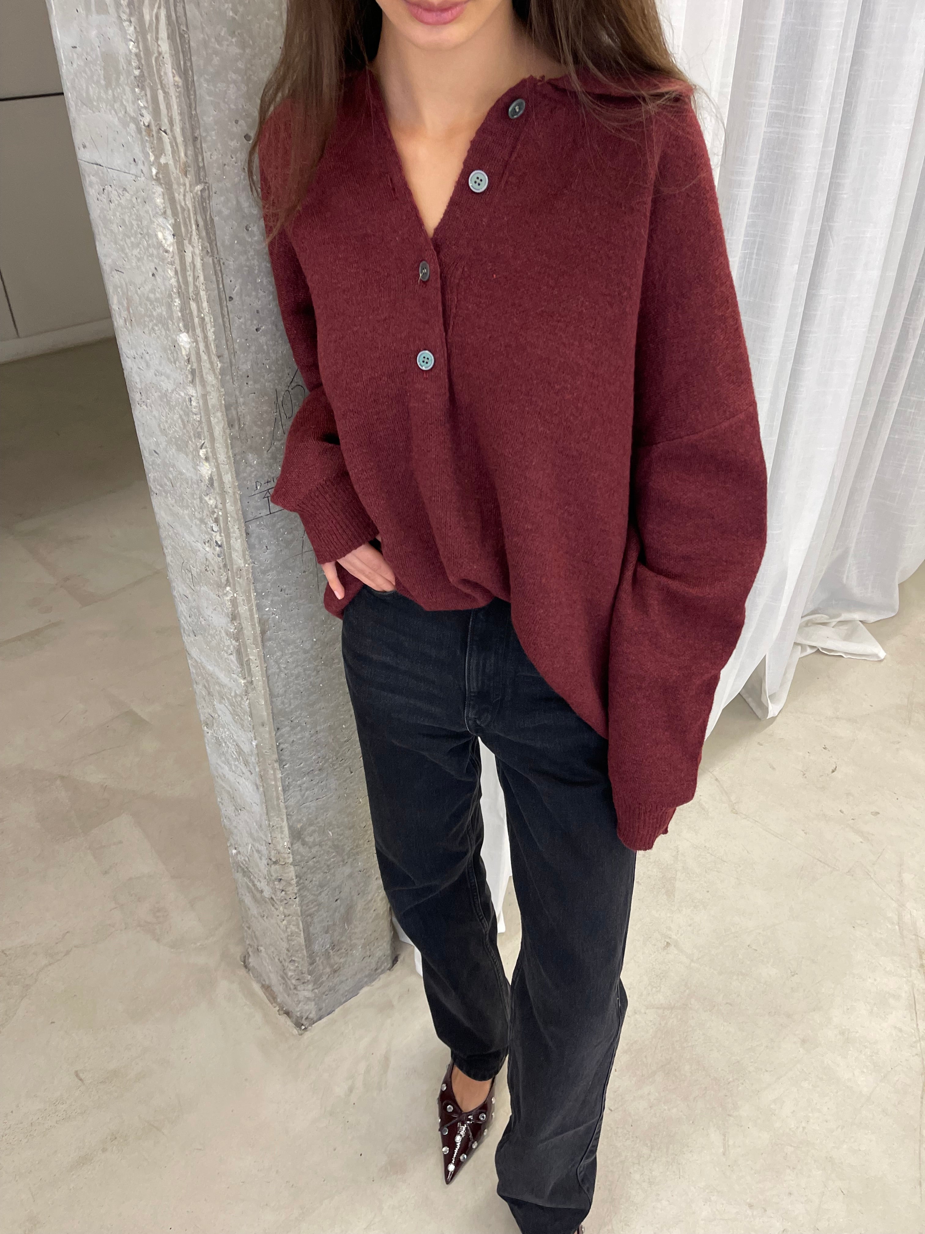 Bonny | Oversized Wool Polo Burgundy