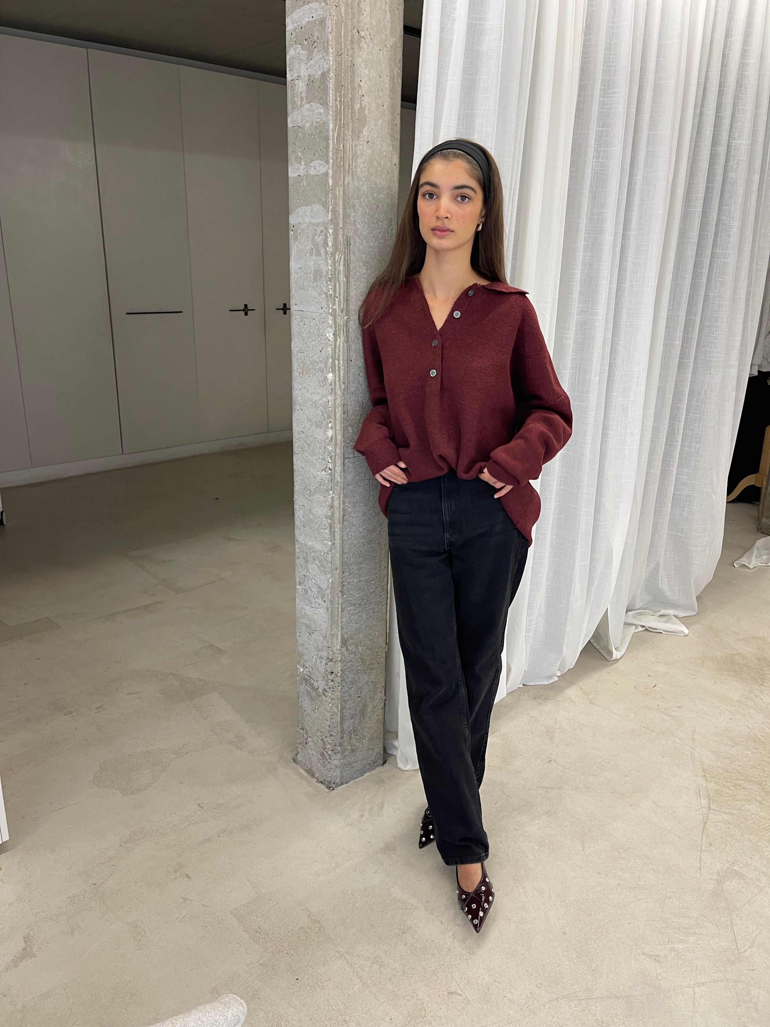 Bonny | Oversized Wool Polo Burgundy