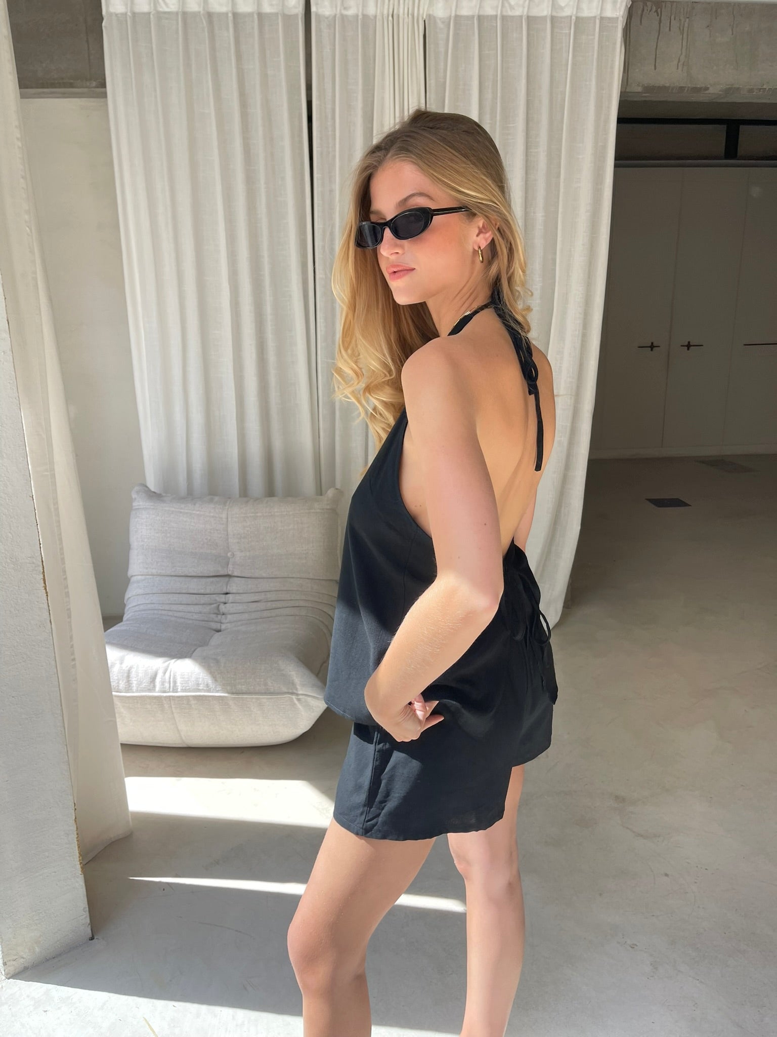 Sandy | Linen Open Back Set Black