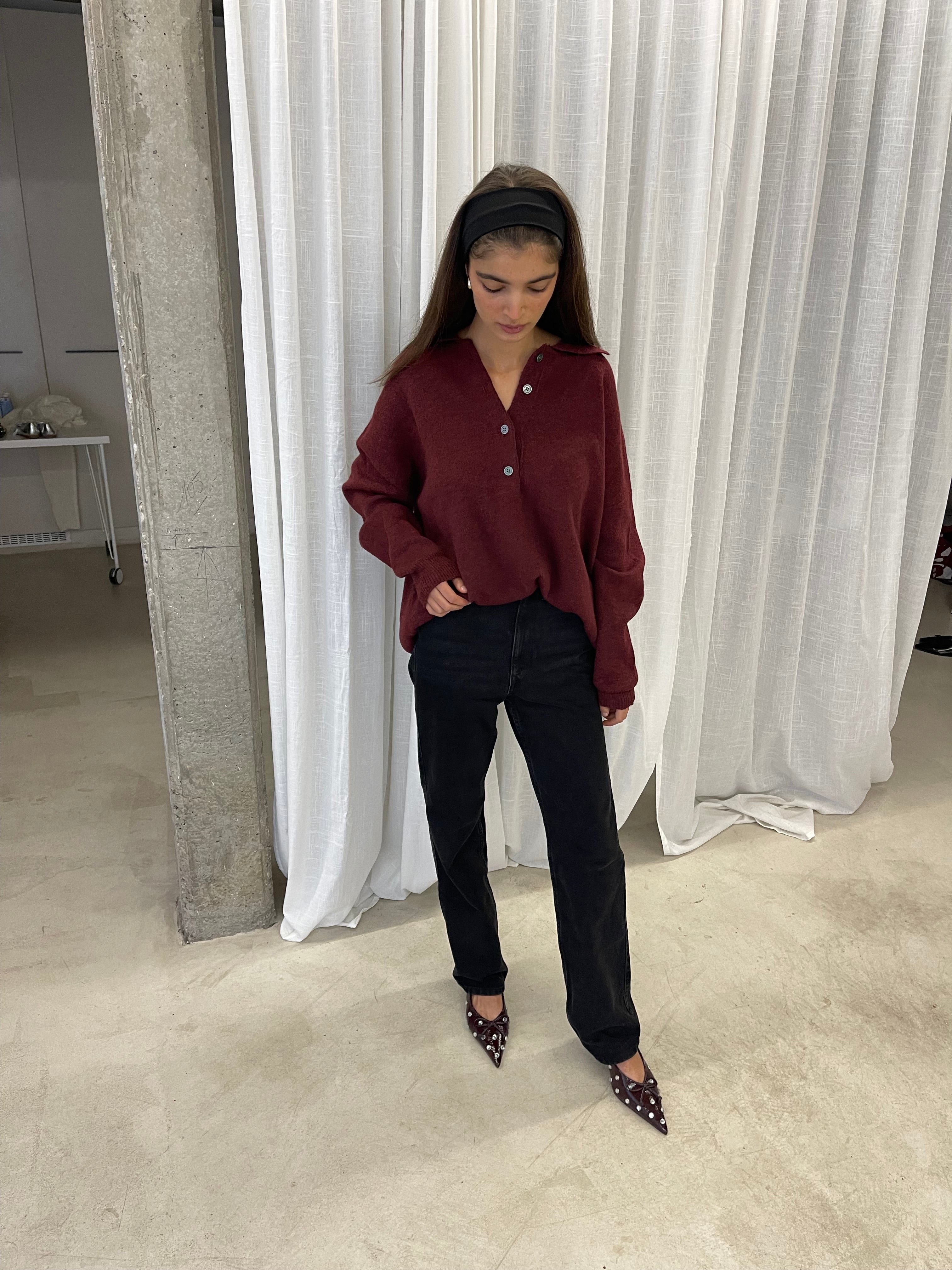 Bonny | Oversized Wool Polo Burgundy