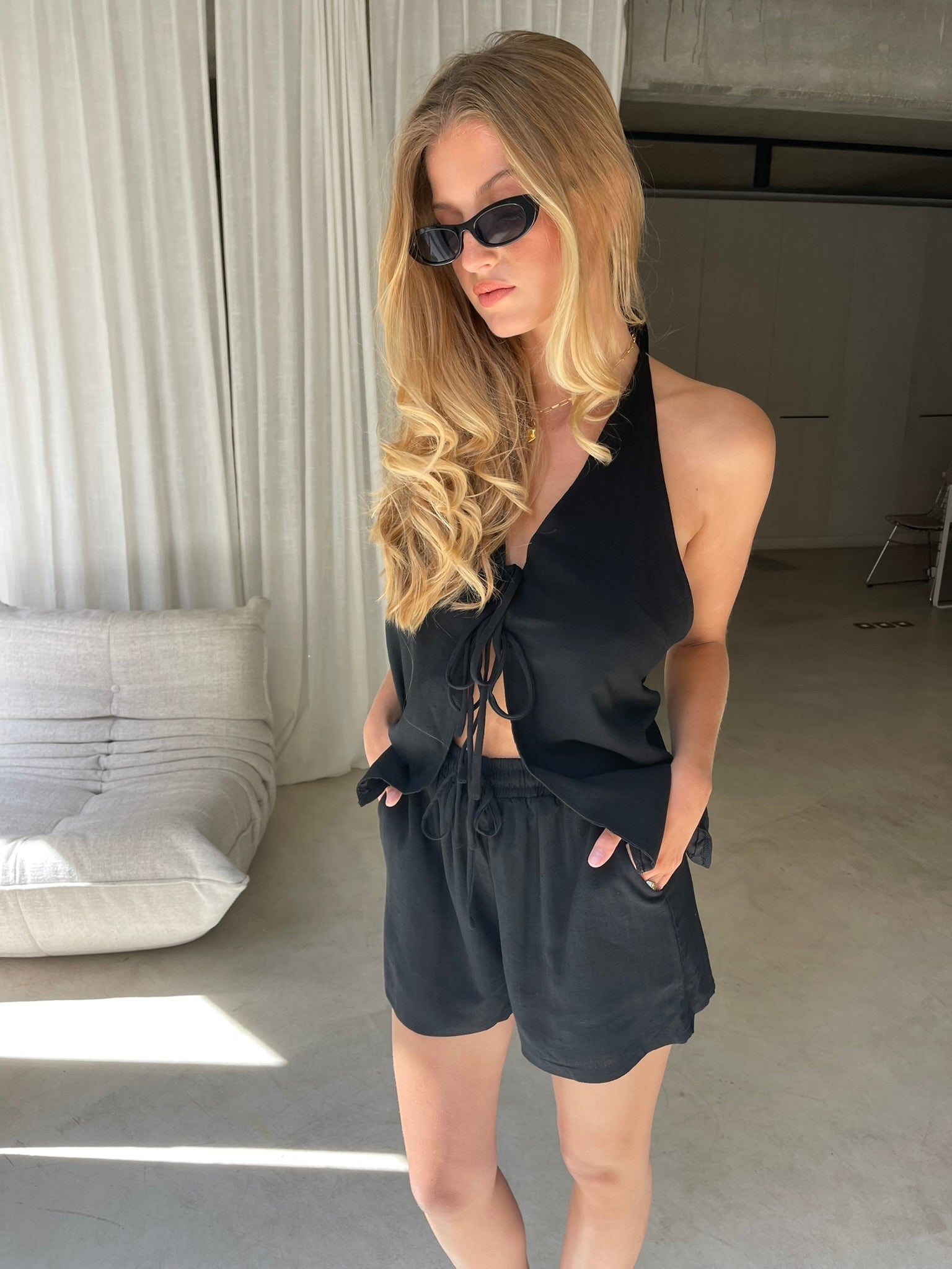 Sandy | Linen Open Back Set Black