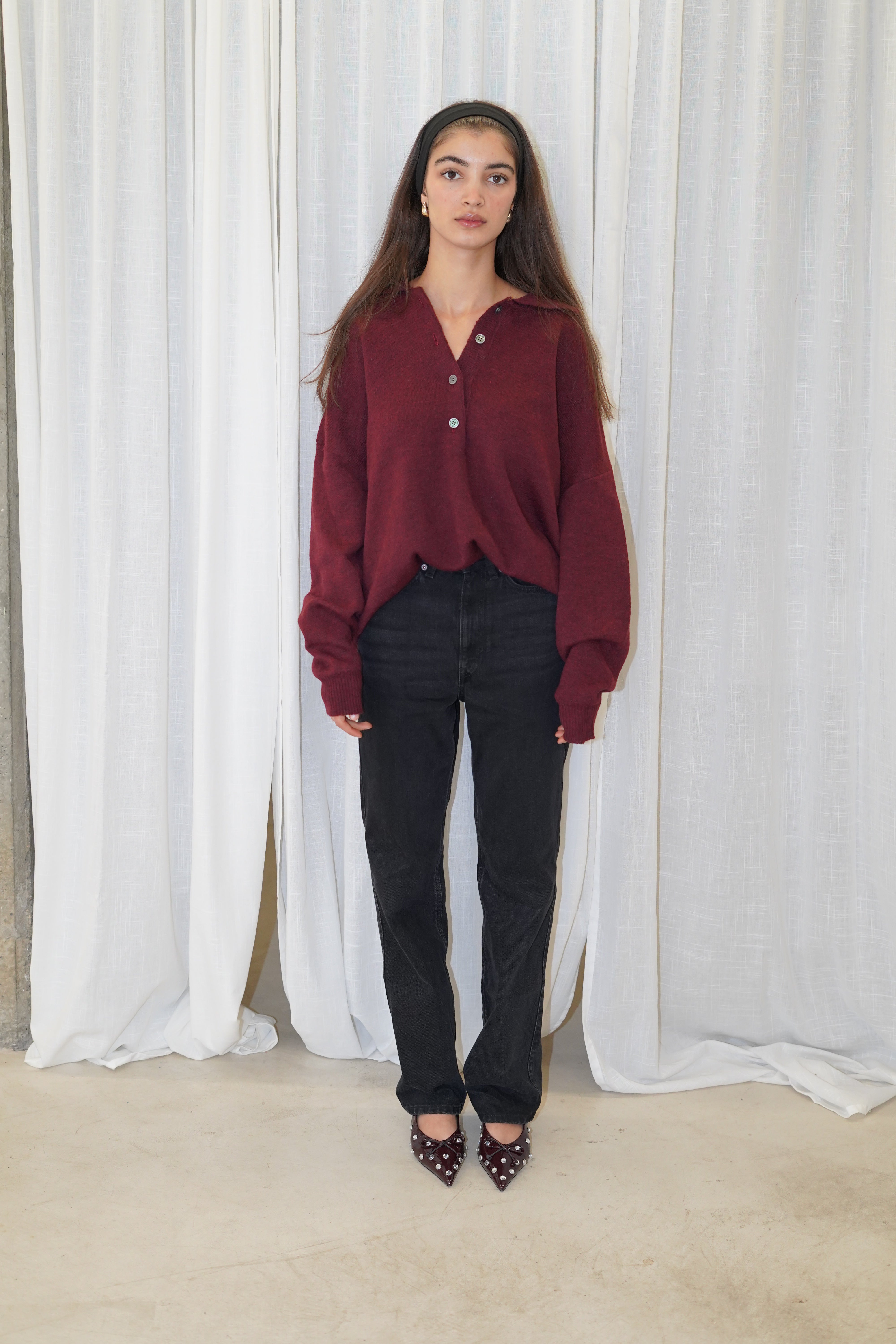 Bonny | Oversized Wool Polo Burgundy