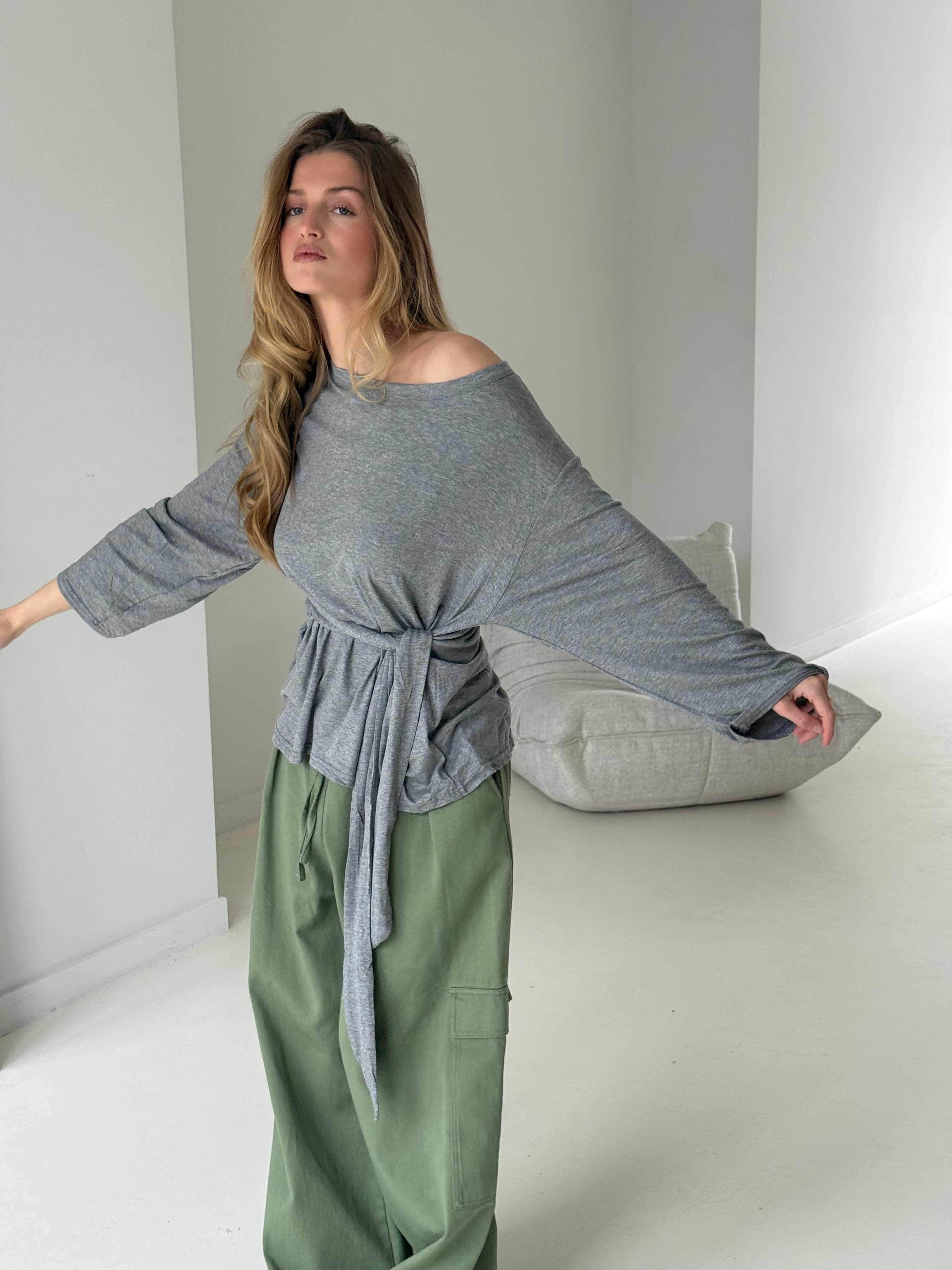 Aiden | Wrapped Tie One Shoulder Top - Grey