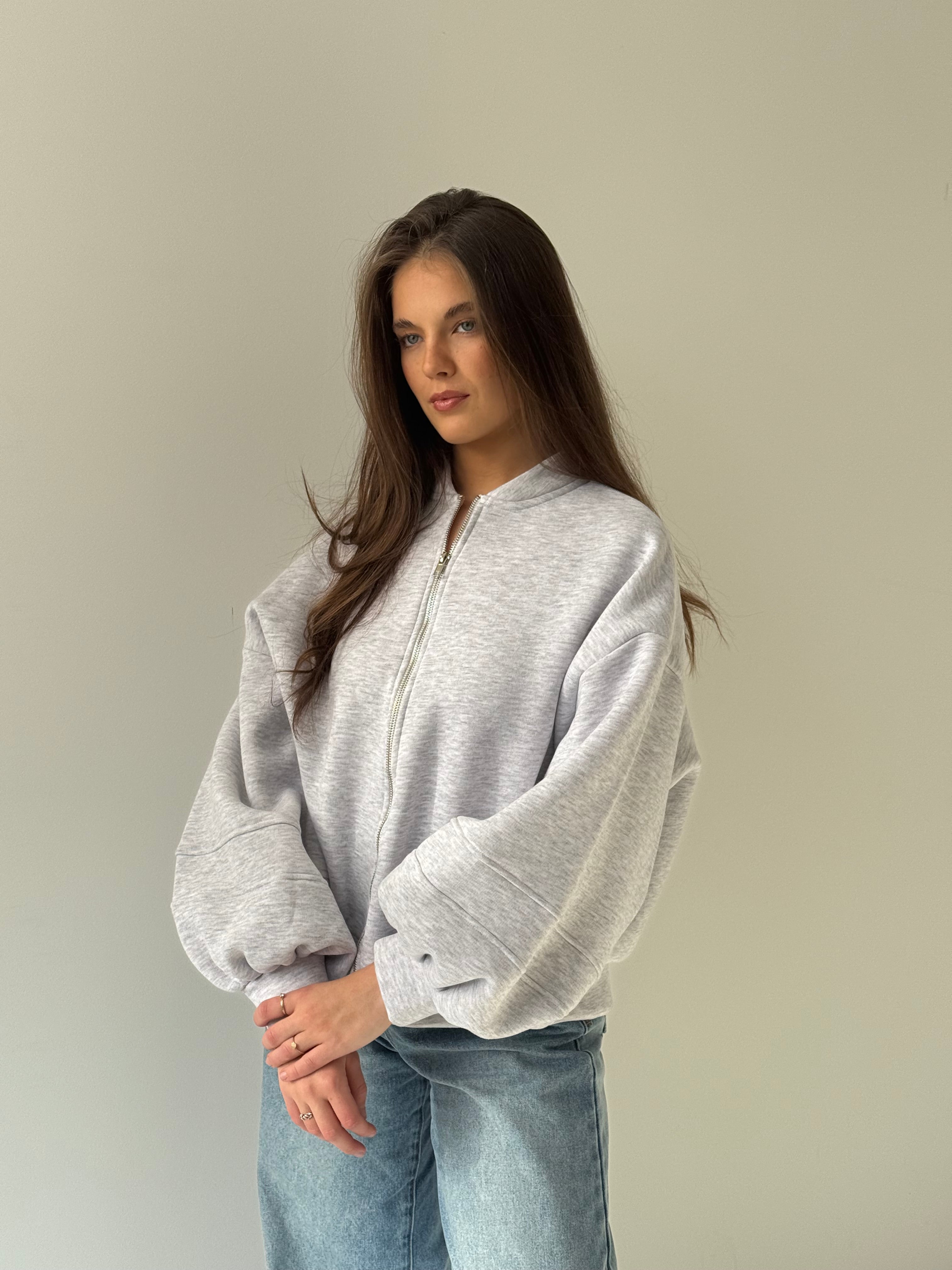 Beth | Zipped Balloon Vest - Light Grey