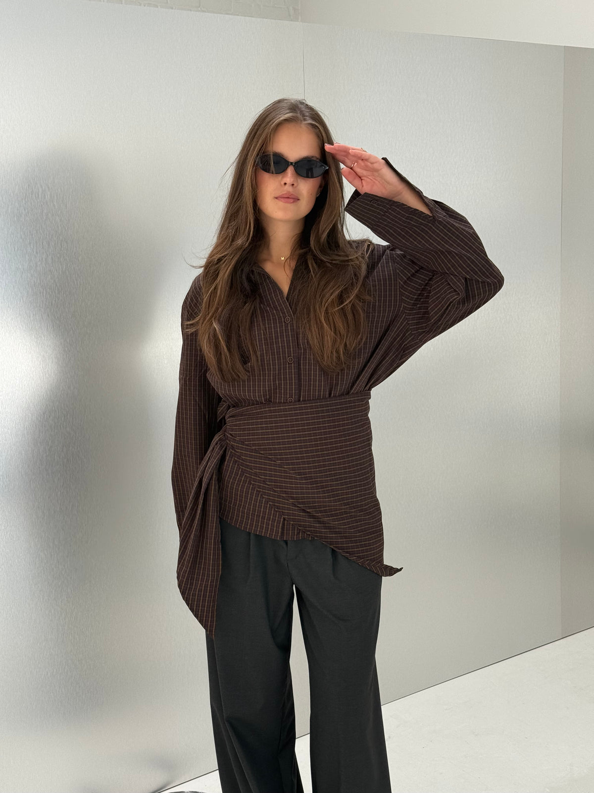 Archer | Checked shirt with scarf - Brown