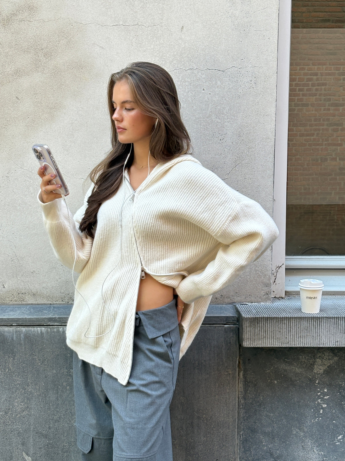Bradley | Zipped Diagonal Hoodie - Ecru