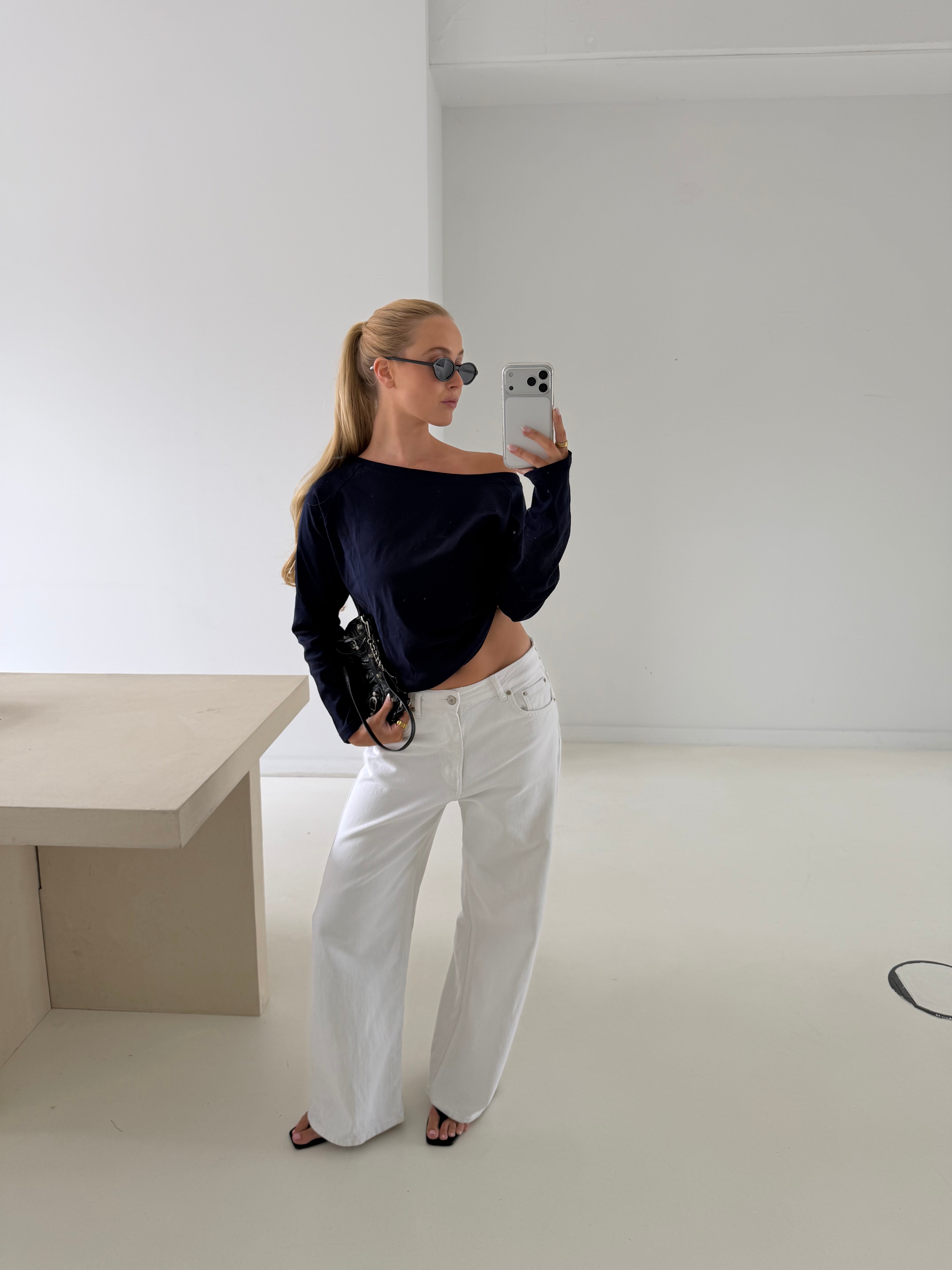 Aris | One Shoulder Longsleeve Top - Navy