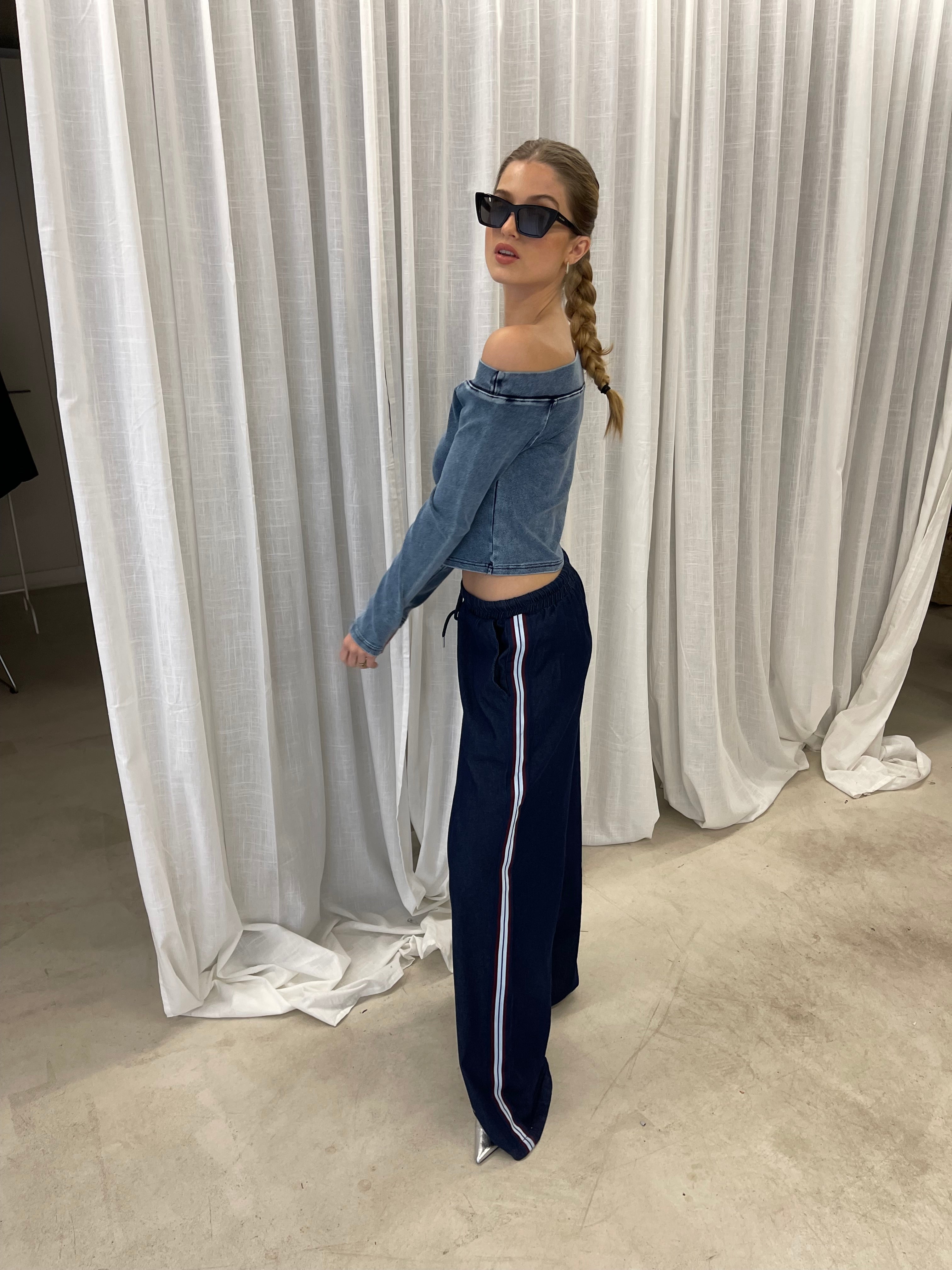 Alphie | Assymetric Off Shoulder Denim Top