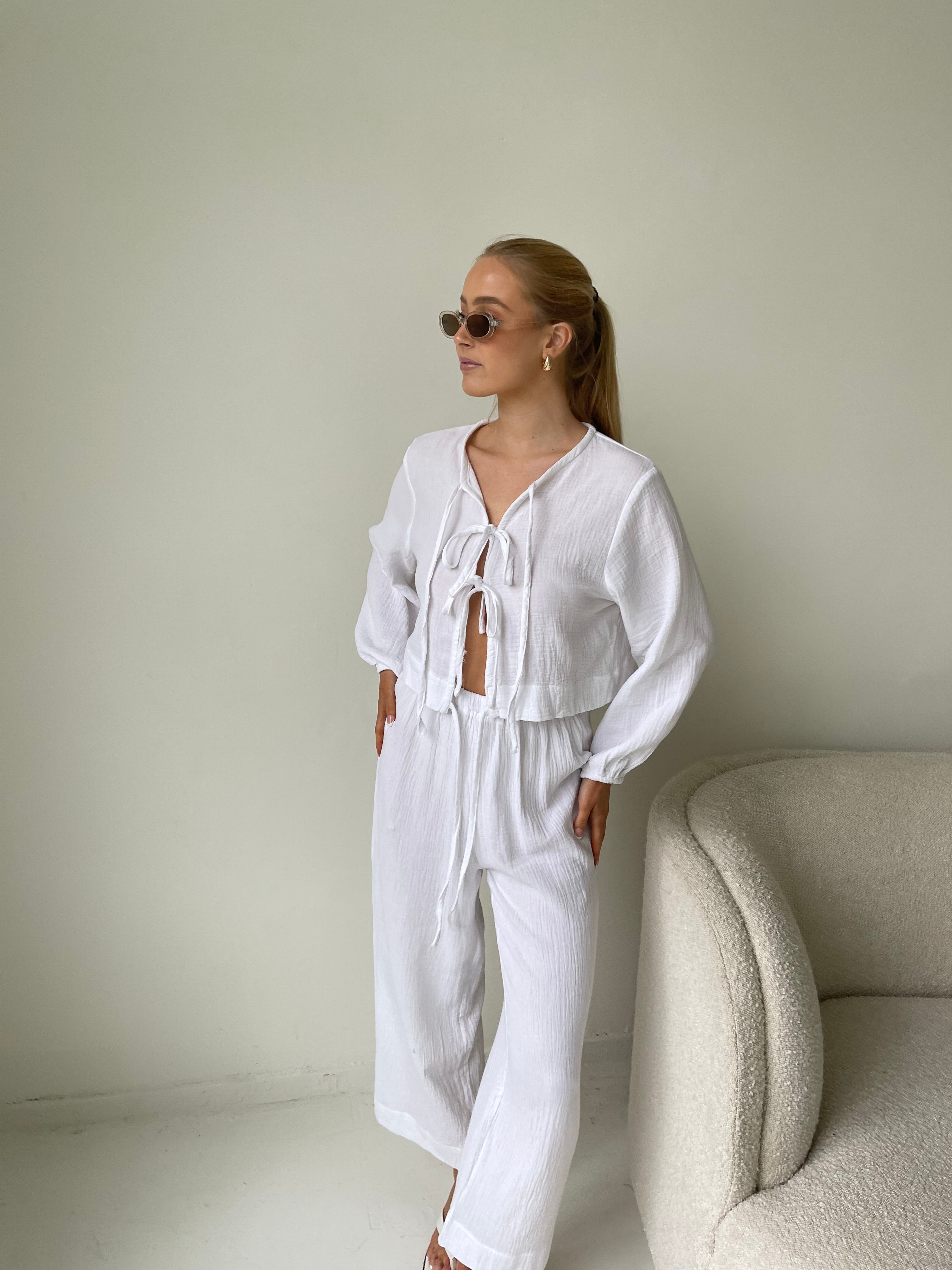 Alex | Crinkle Tie Front Blouse