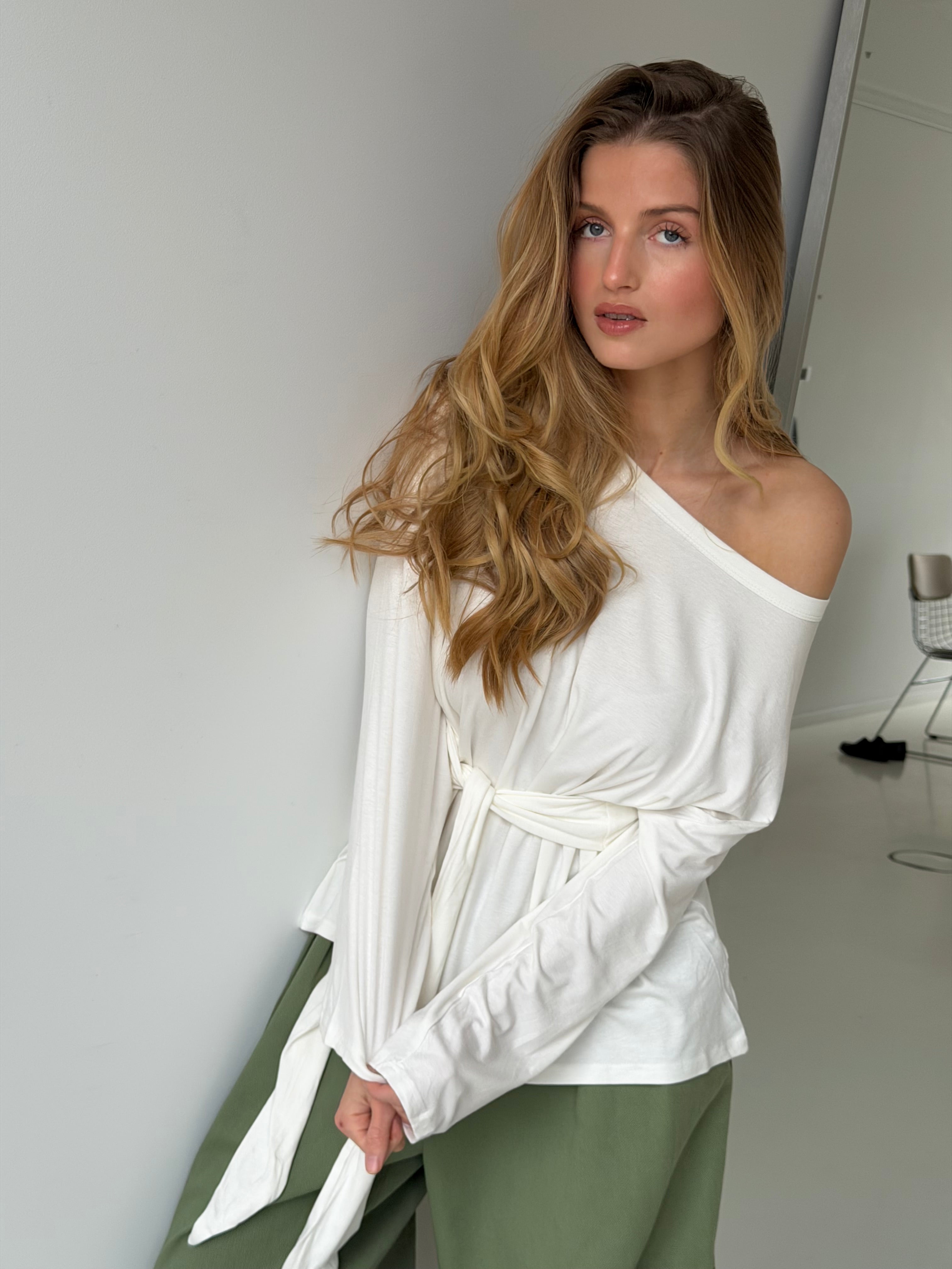 Aiden | Wrapped Tie One Shoulder Top - White