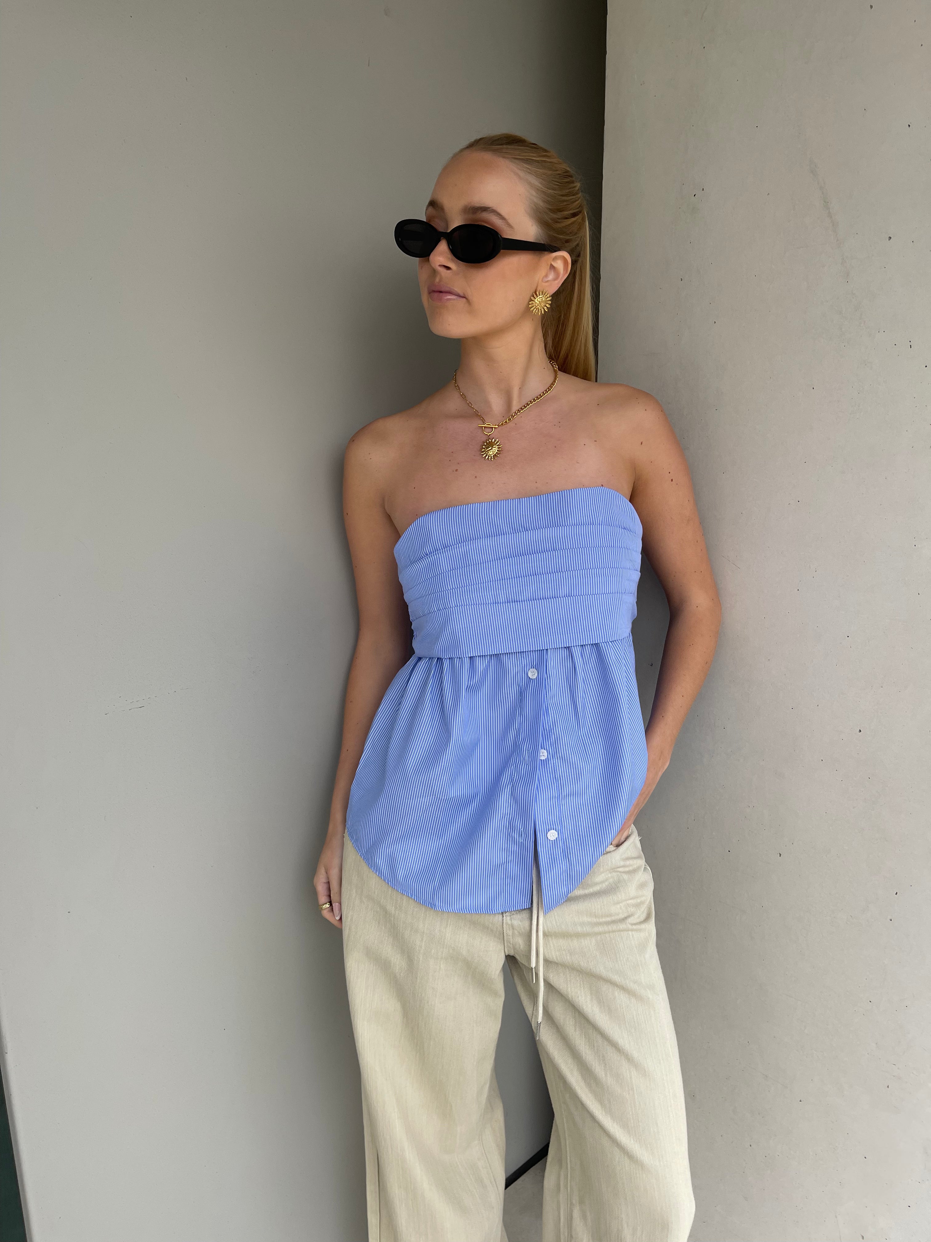 Ayla | Buttoned Bandeau Top Blue