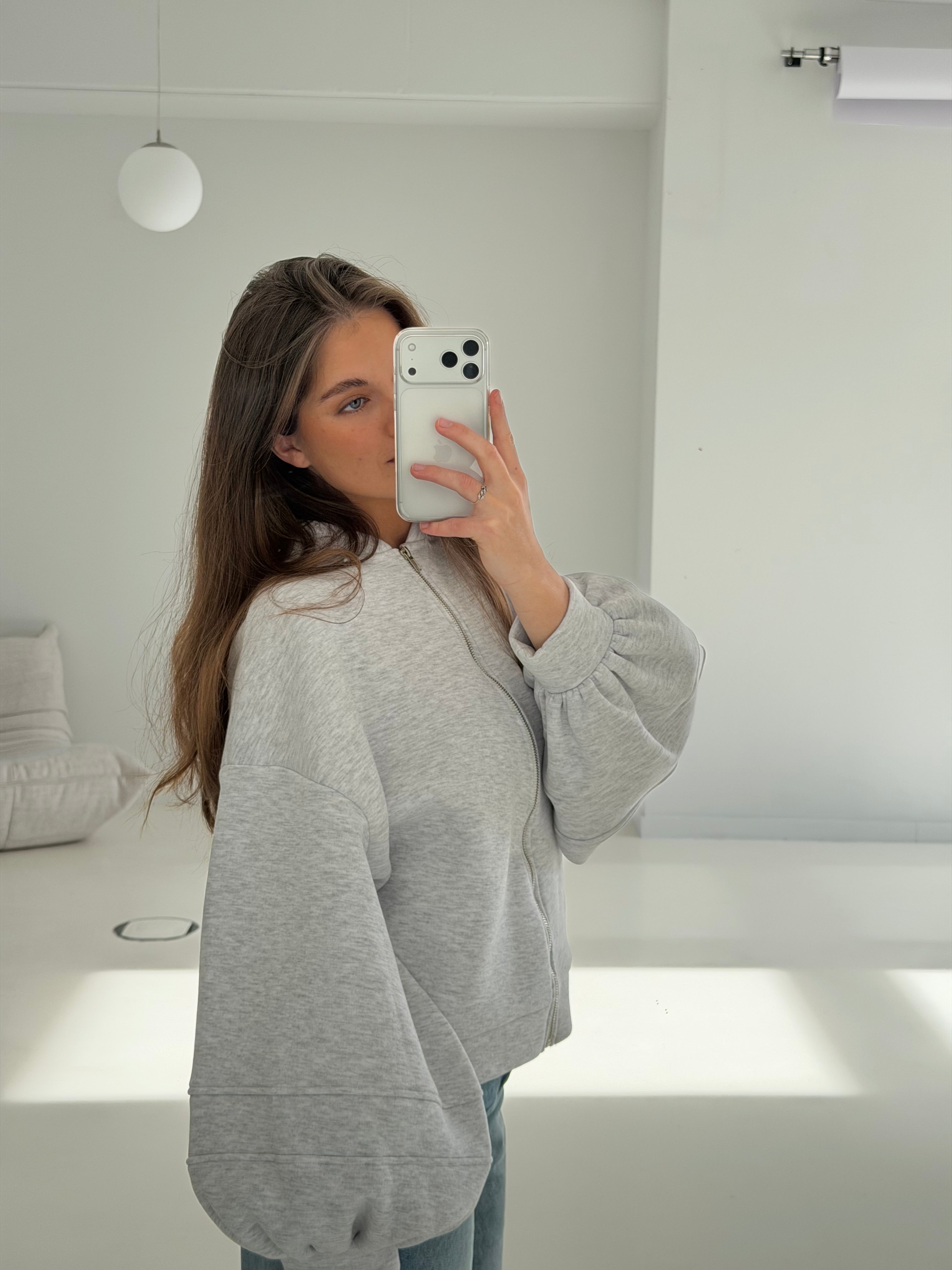 Beth | Zipped Balloon Vest - Light Grey