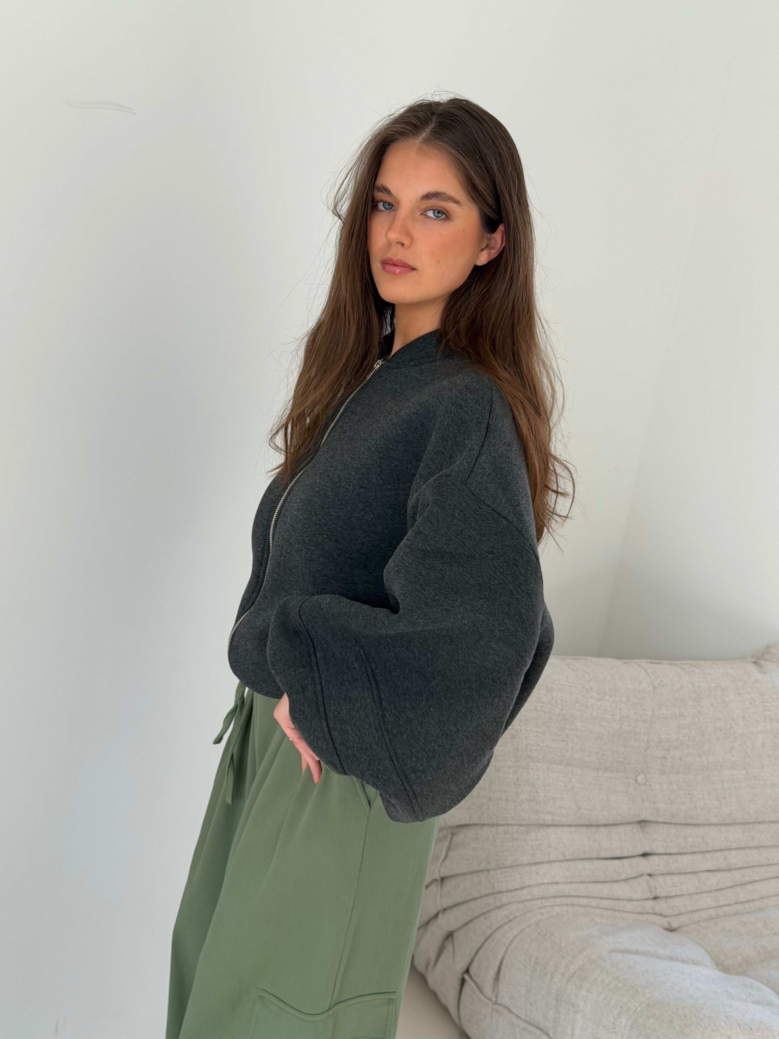 Beth | Zipped Balloon Vest - Dark Grey