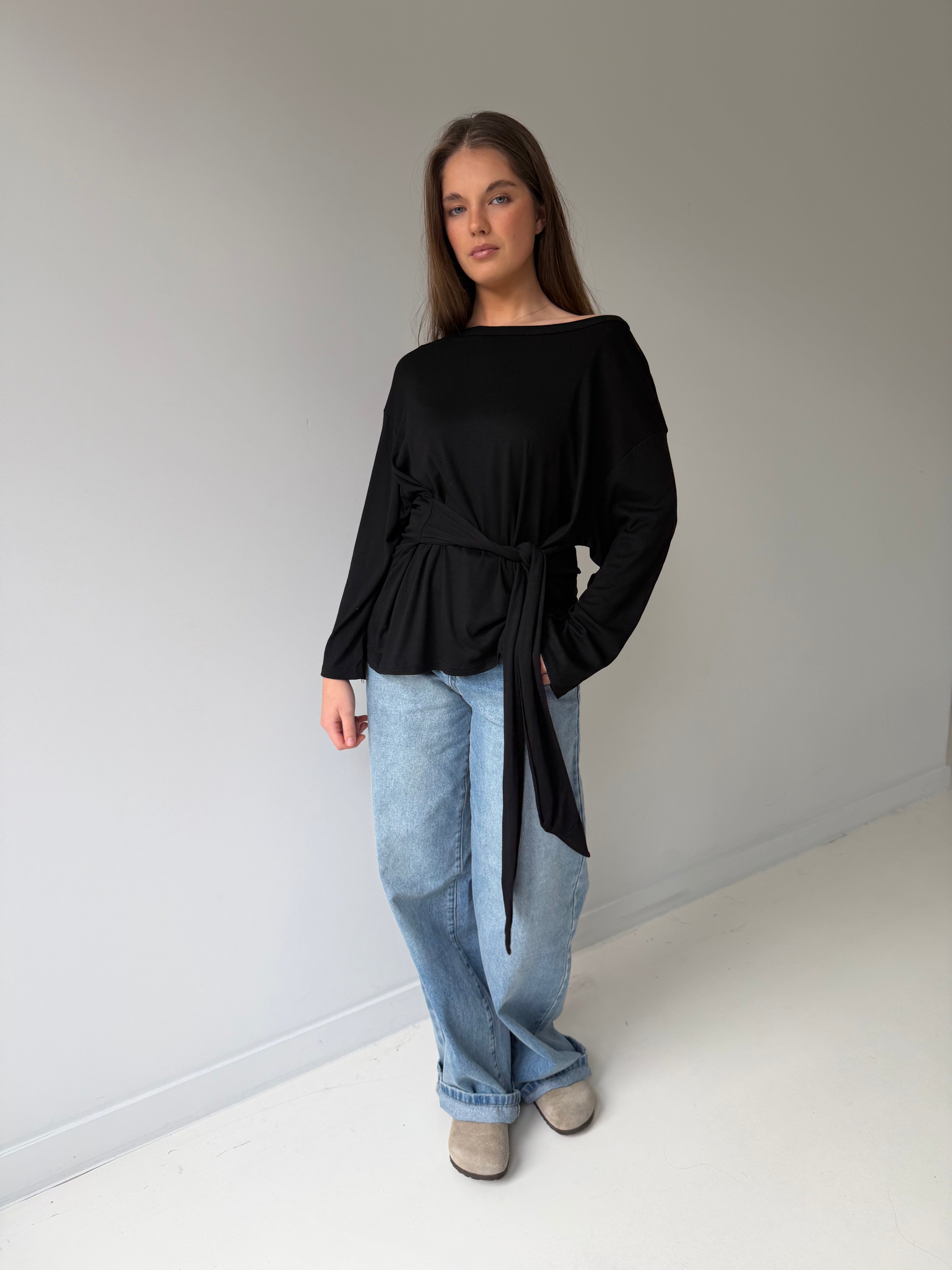 Aiden | Wrapped Tie One Shoulder Top - Black