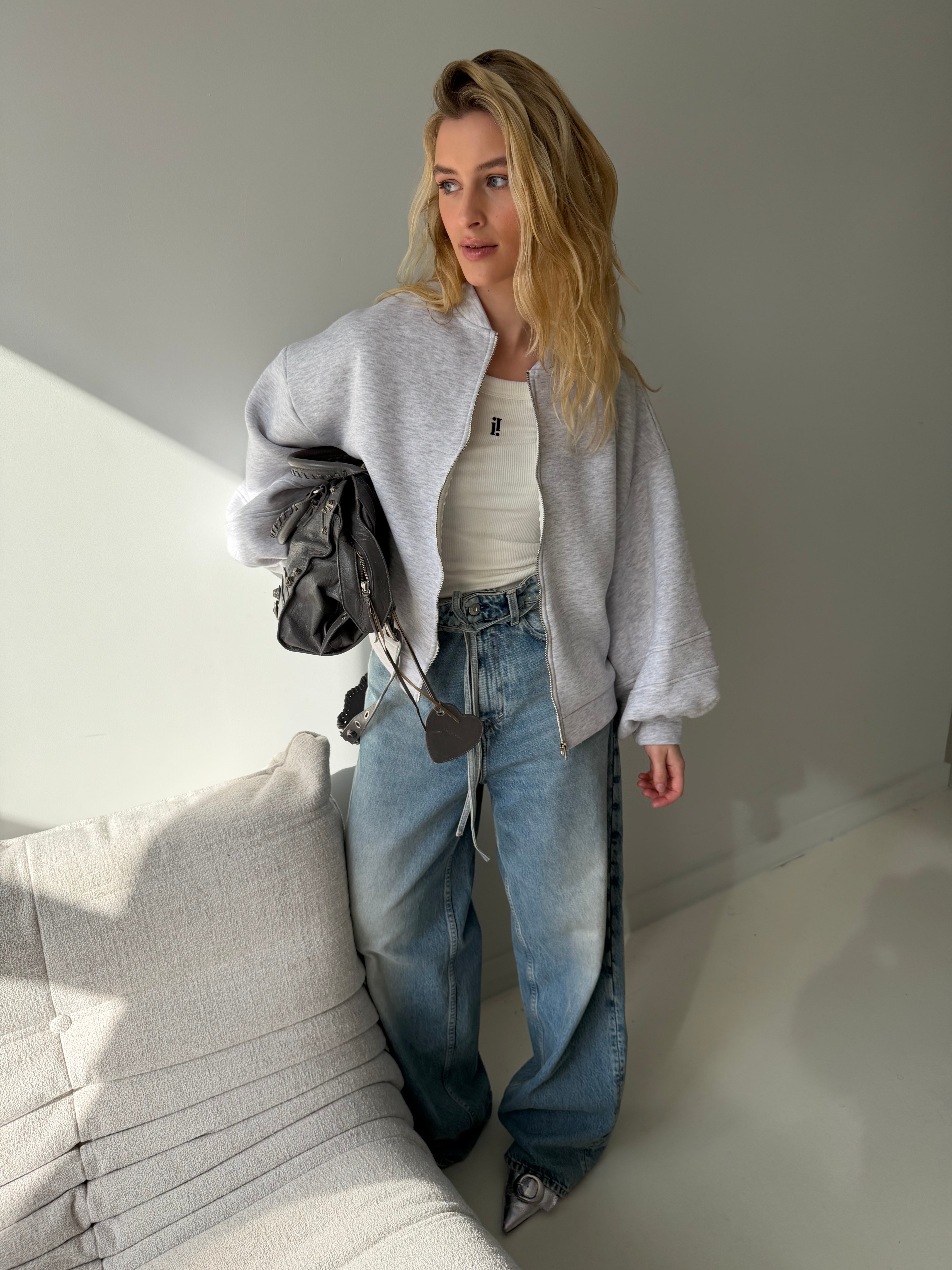 Beth | Zipped Balloon Vest - Light Grey