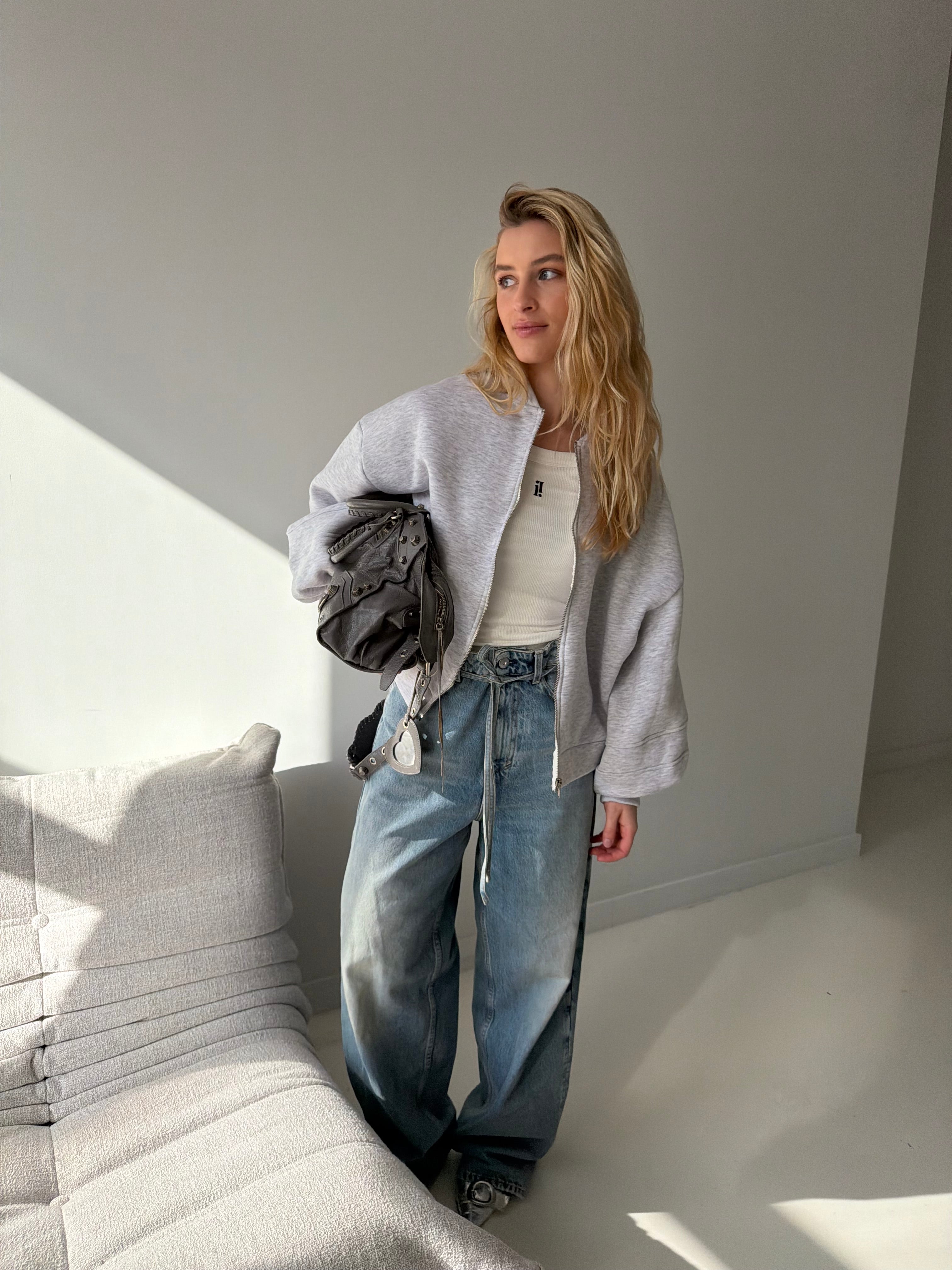 Beth | Zipped Balloon Vest - Light Grey