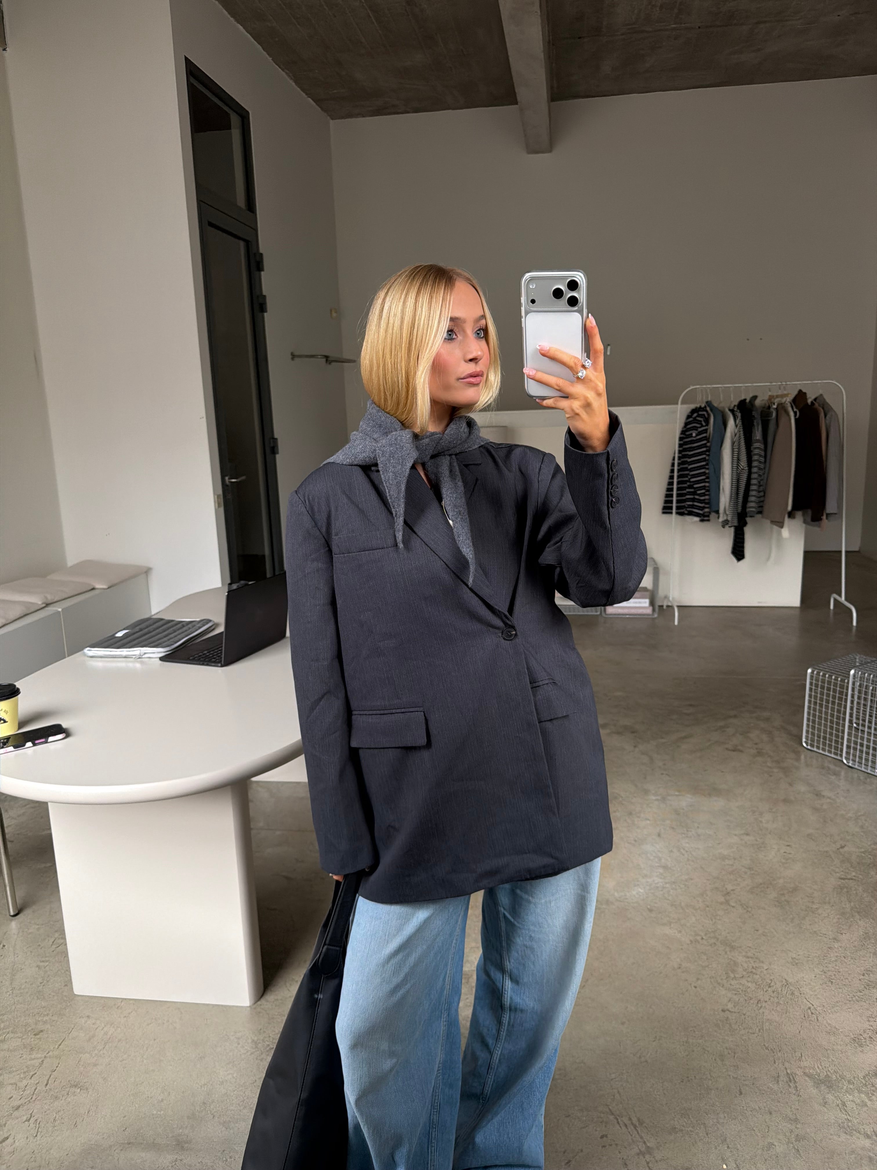 Wool Triangle Scarf - Dark Grey