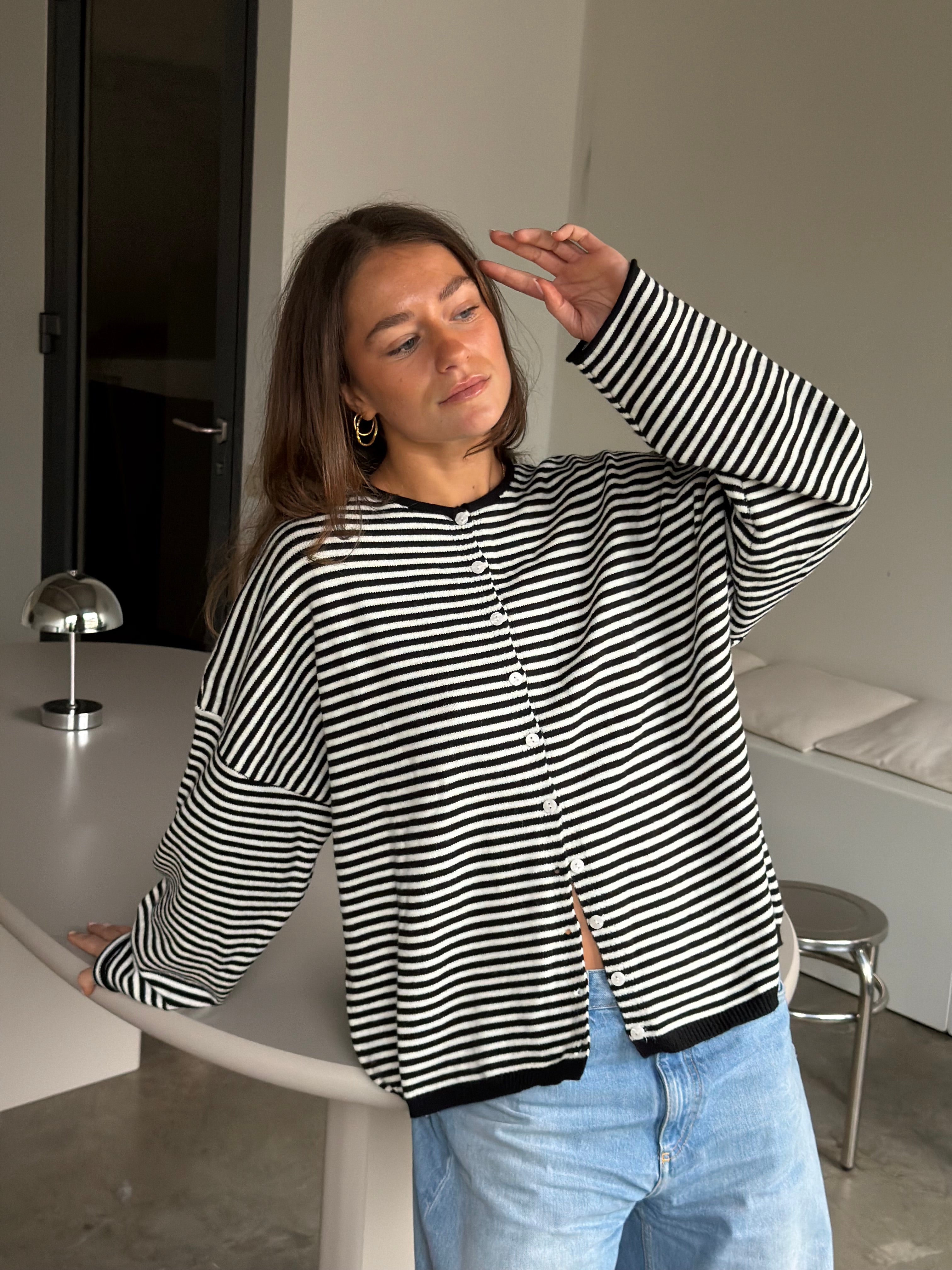 Basil | Striped Knitted Cardigan