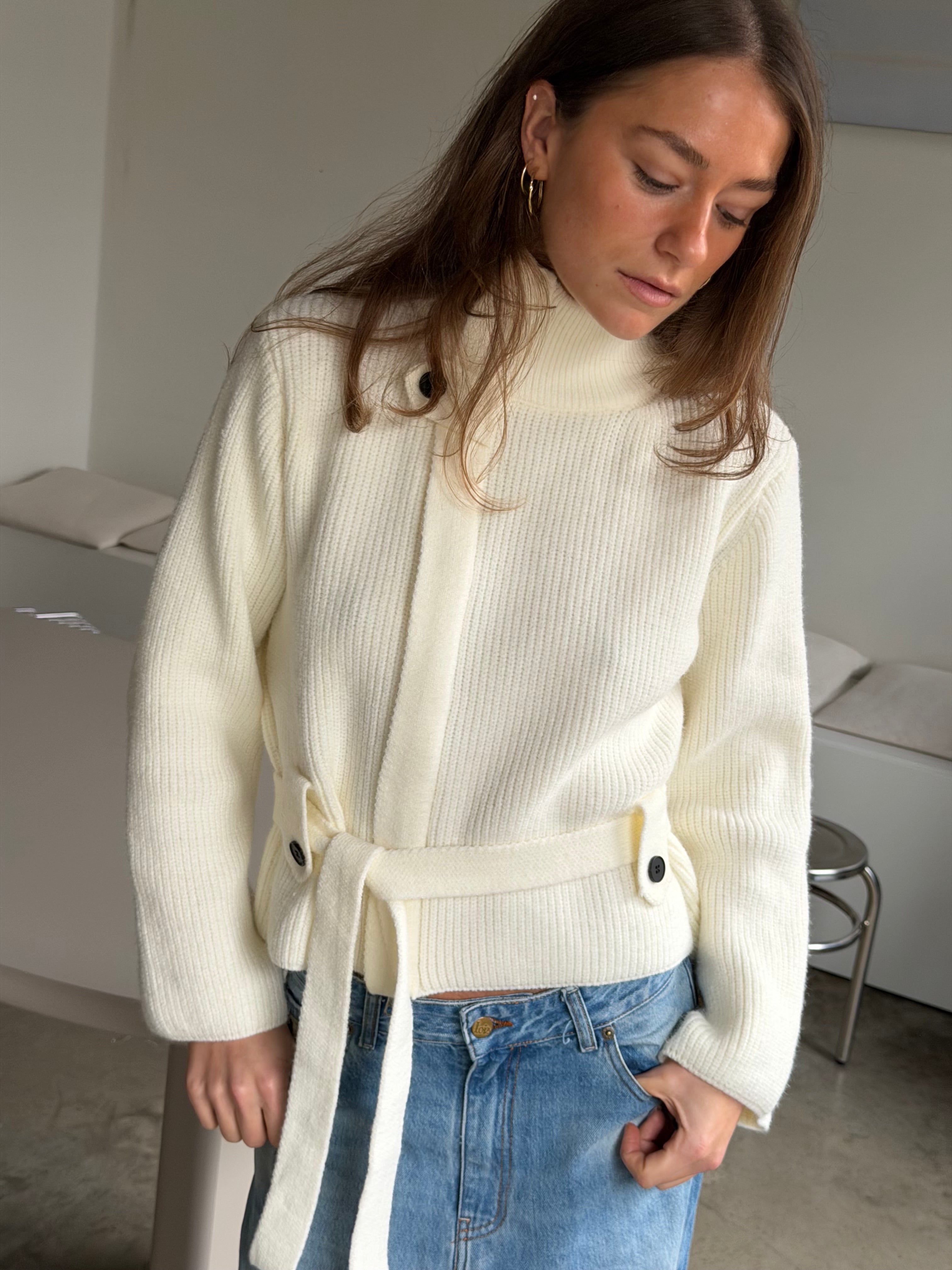 Bobby | High Neck Zipped Knitted Vest - Ecru