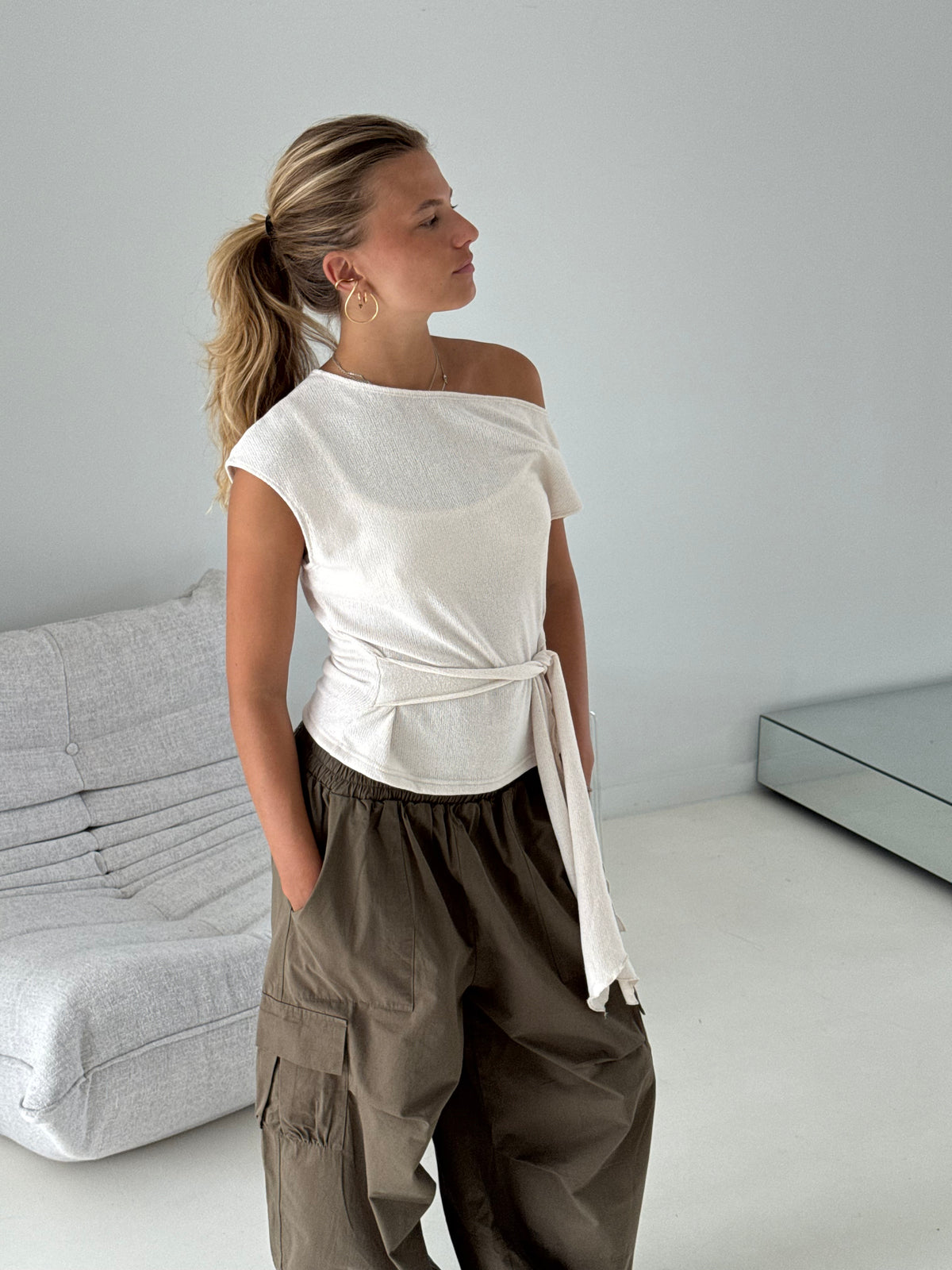 Athena | Off Shoulder Knitted Belt Top