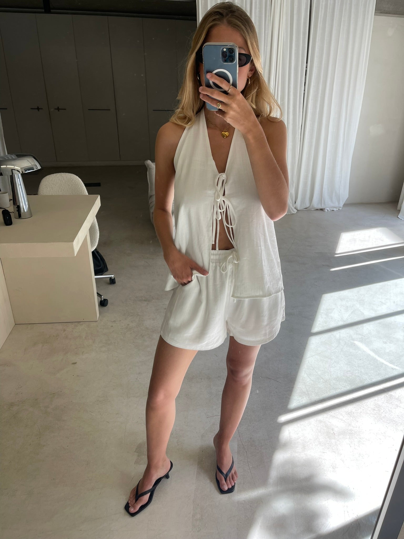 Sandy | Linen Open Back Set White