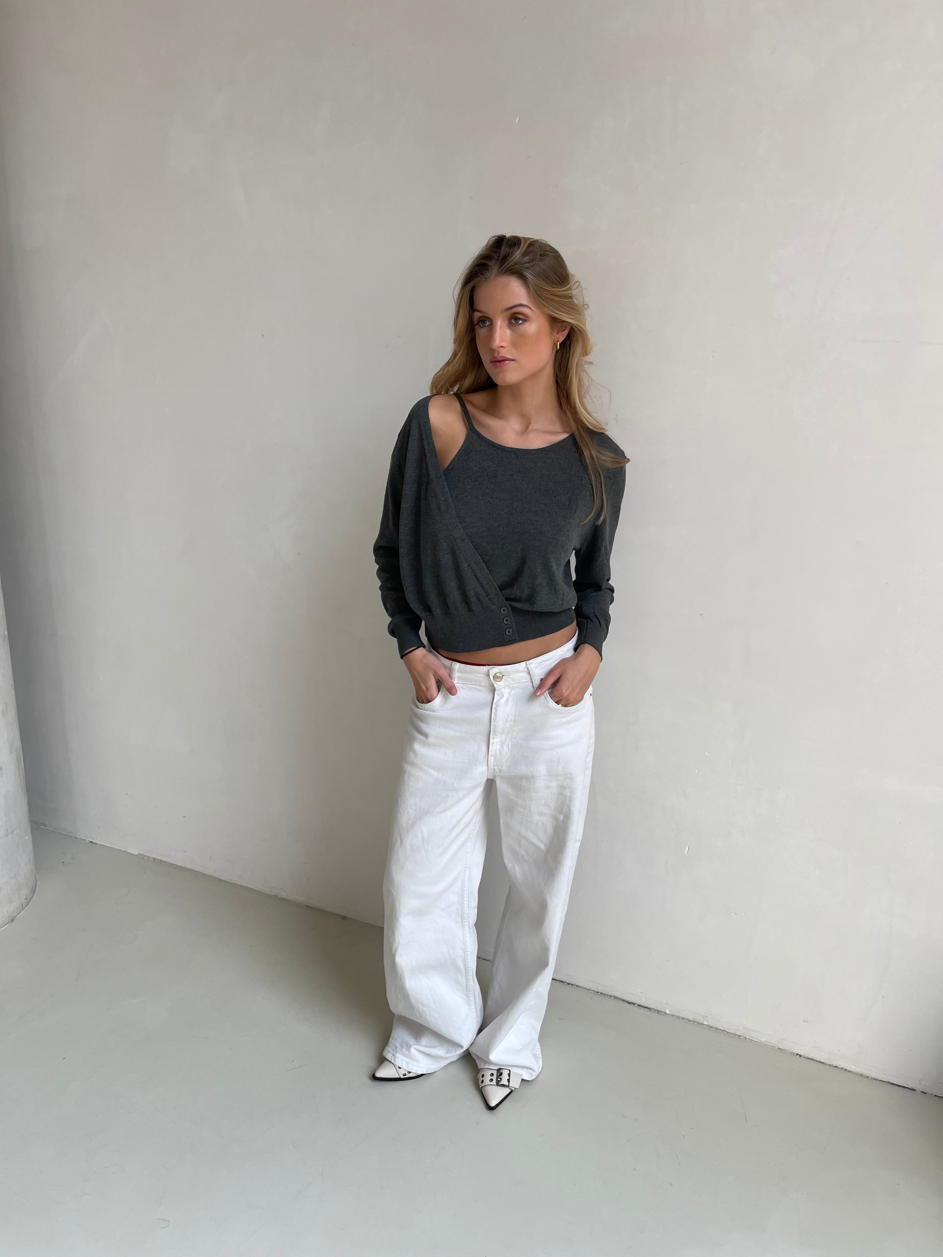 Beau | Cutout Draped Knit Grey