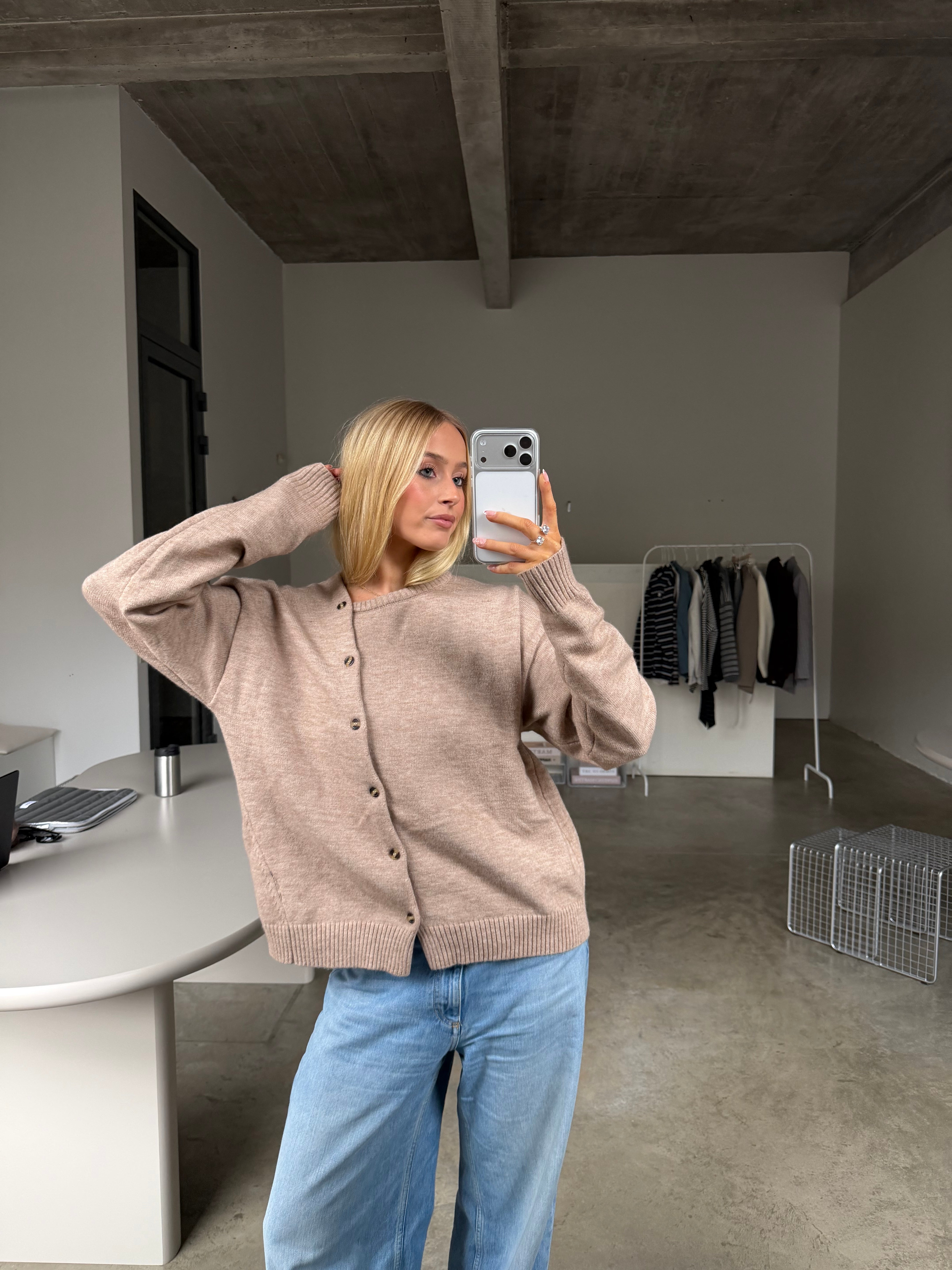 Bea | Assymetric Button Pull Beige