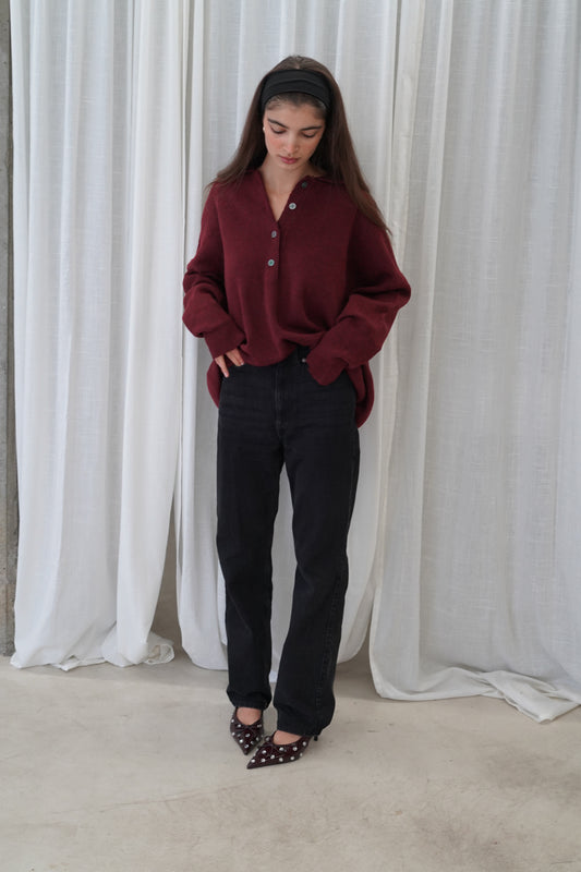 Bonny | Oversized Wool Polo Burgundy