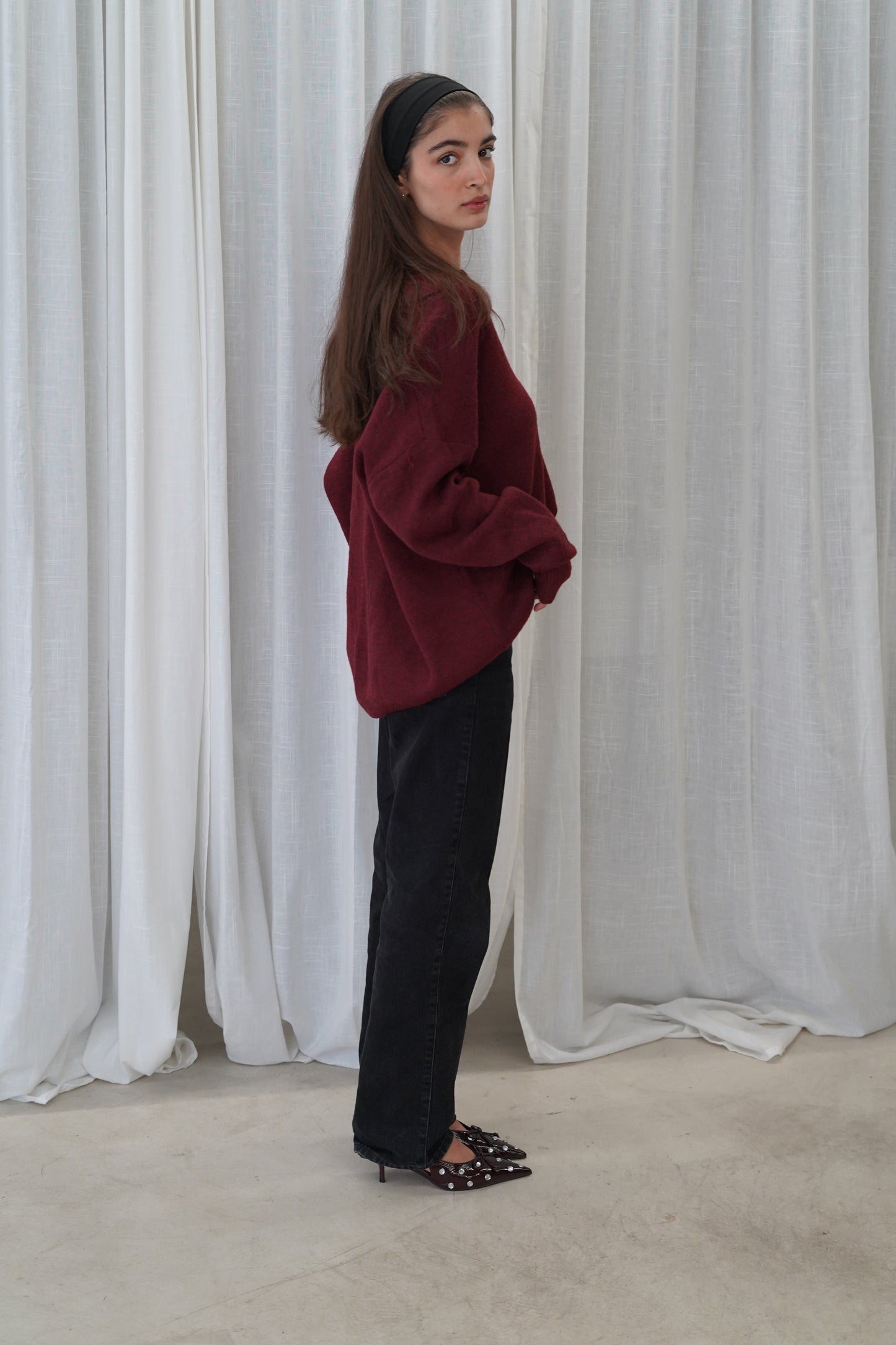 Bonny | Oversized Wool Polo Burgundy