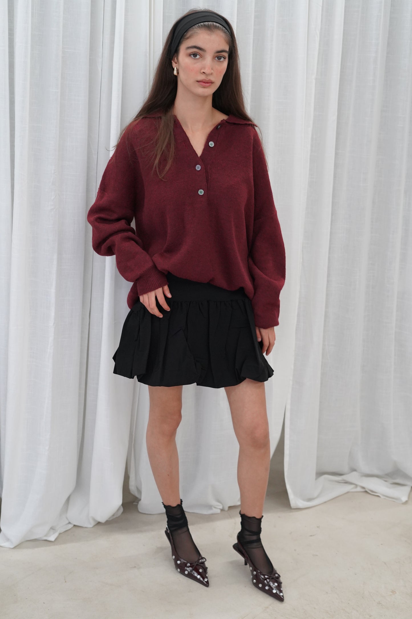 Bonny | Oversized Wool Polo Burgundy