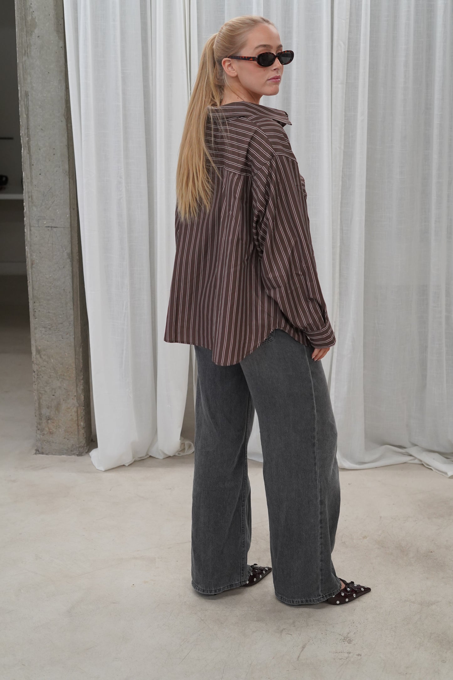 Abo | Striped Oversized Shirt Brown