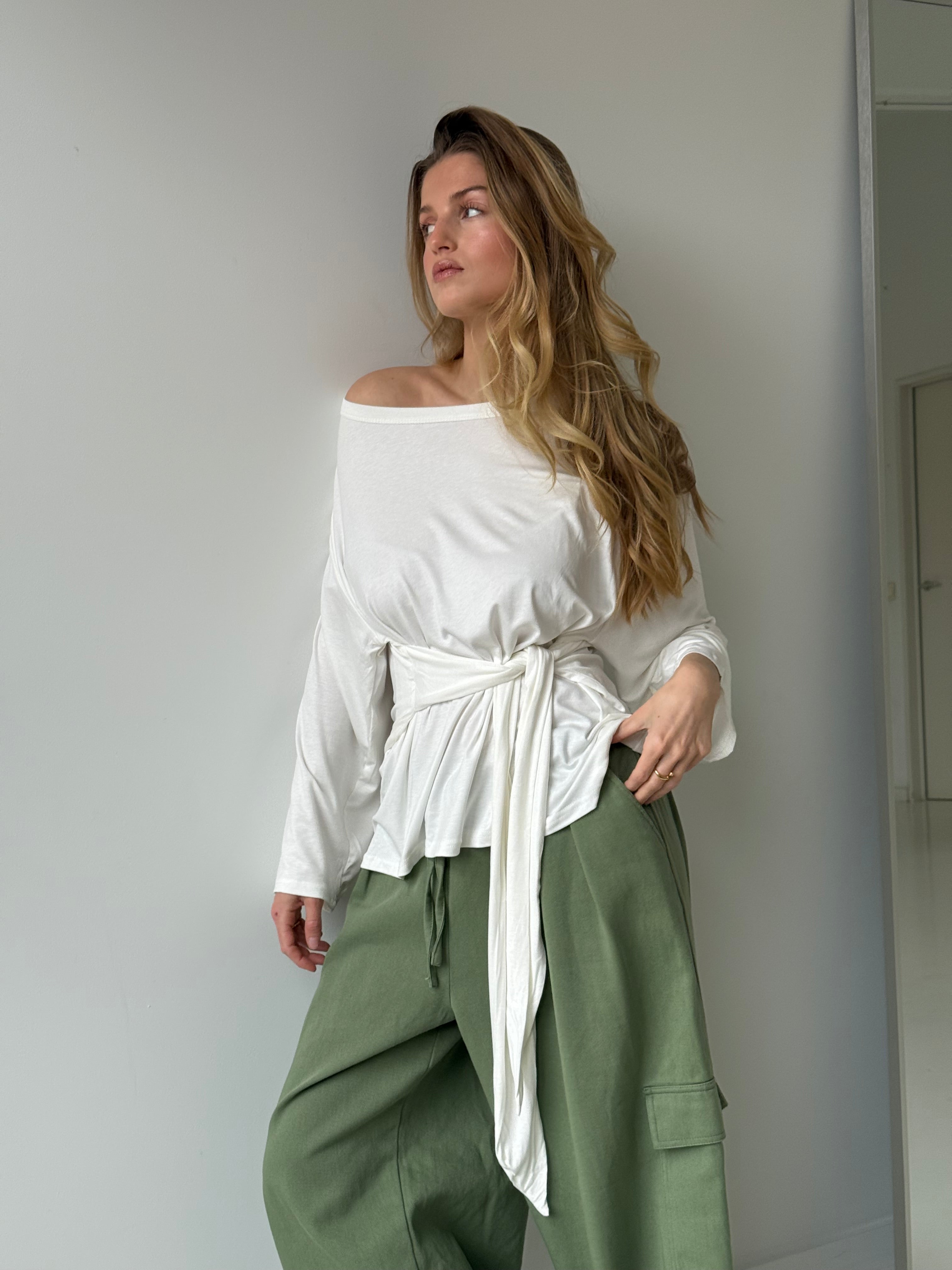 Aiden | Wrapped Tie One Shoulder Top - White