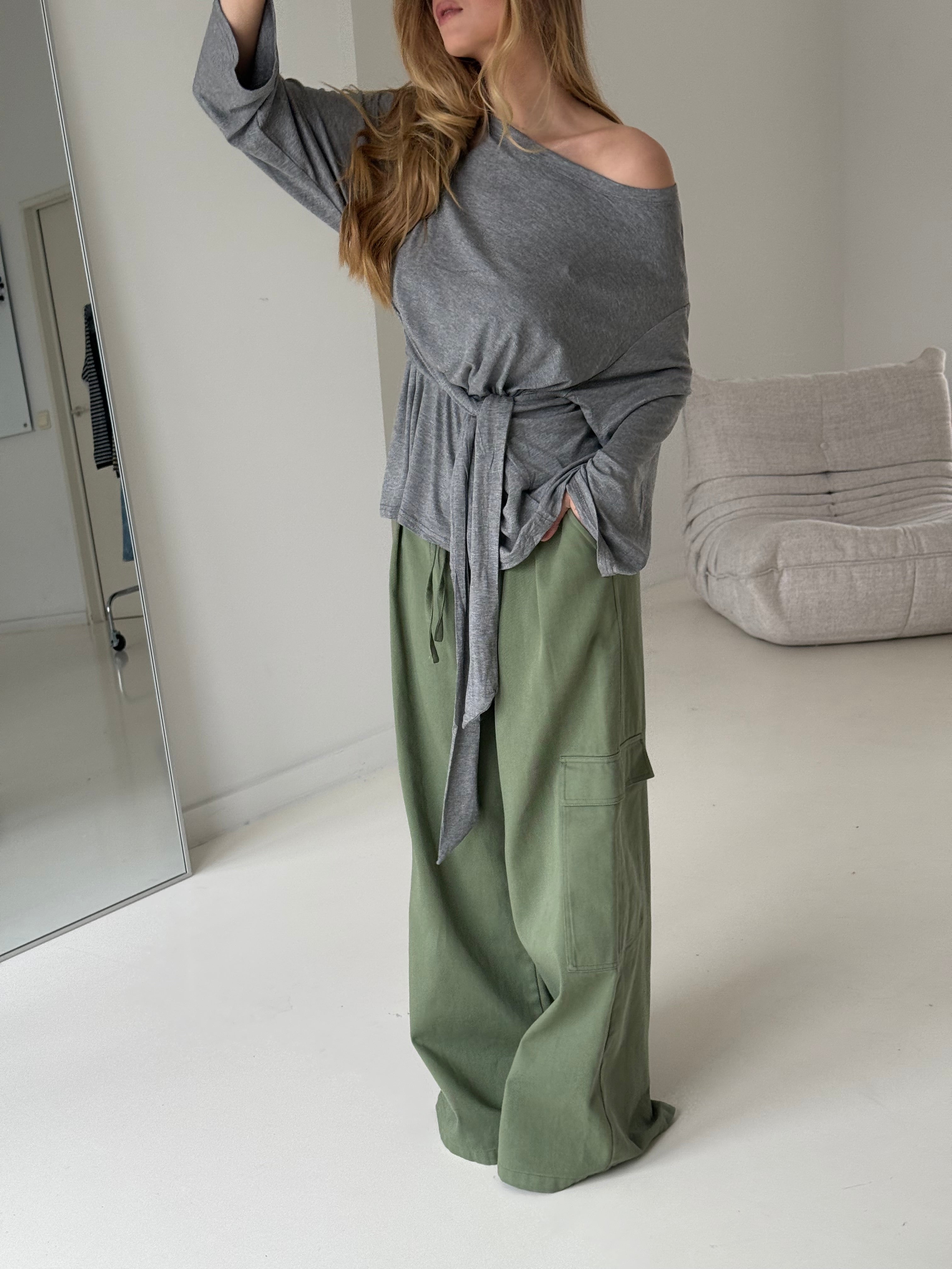 Aiden | Wrapped Tie One Shoulder Top - Grey