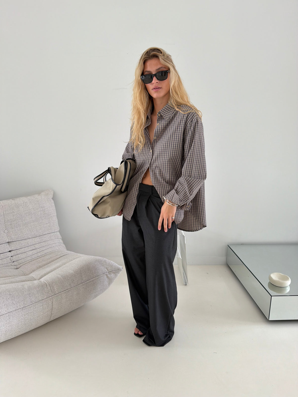Archer | Checked shirt with scarf - Beige