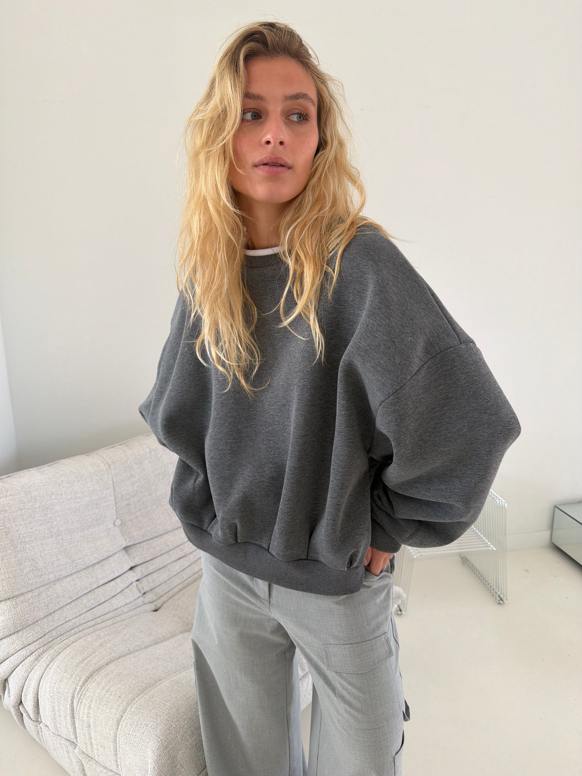 Bryan | Oversized Sweatshirt Double Collar - Dark Grey