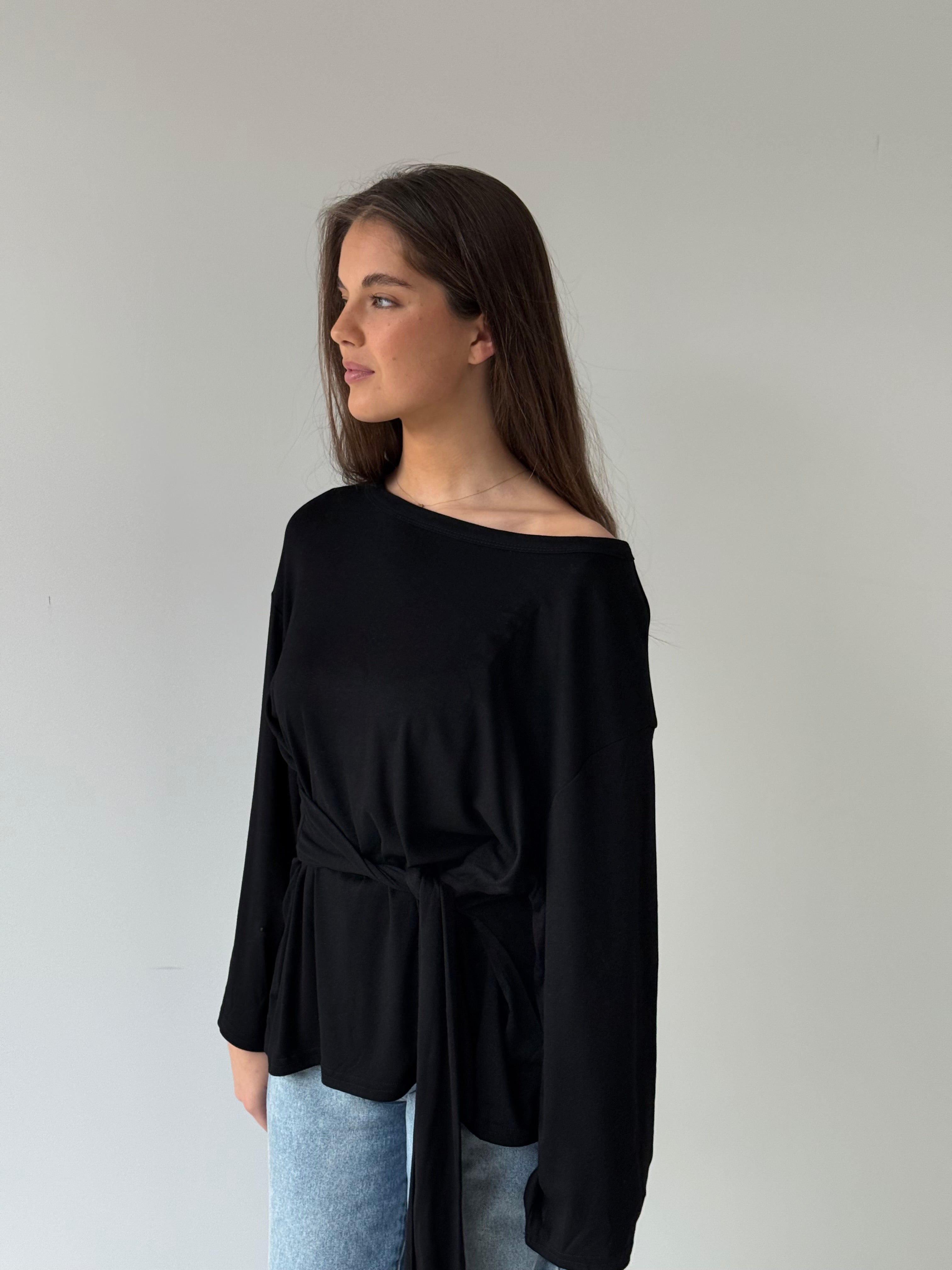 Aiden | Wrapped Tie One Shoulder Top - Black