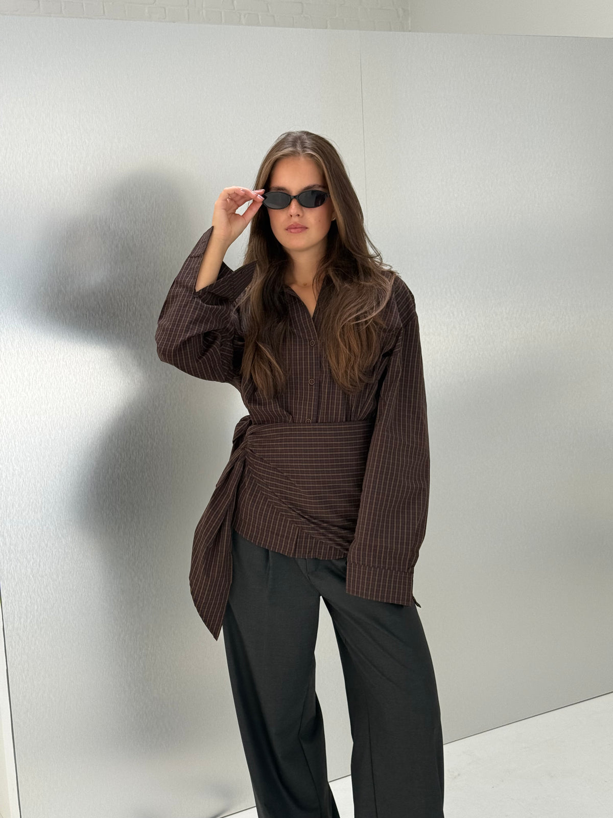 Archer | Checked shirt with scarf - Brown