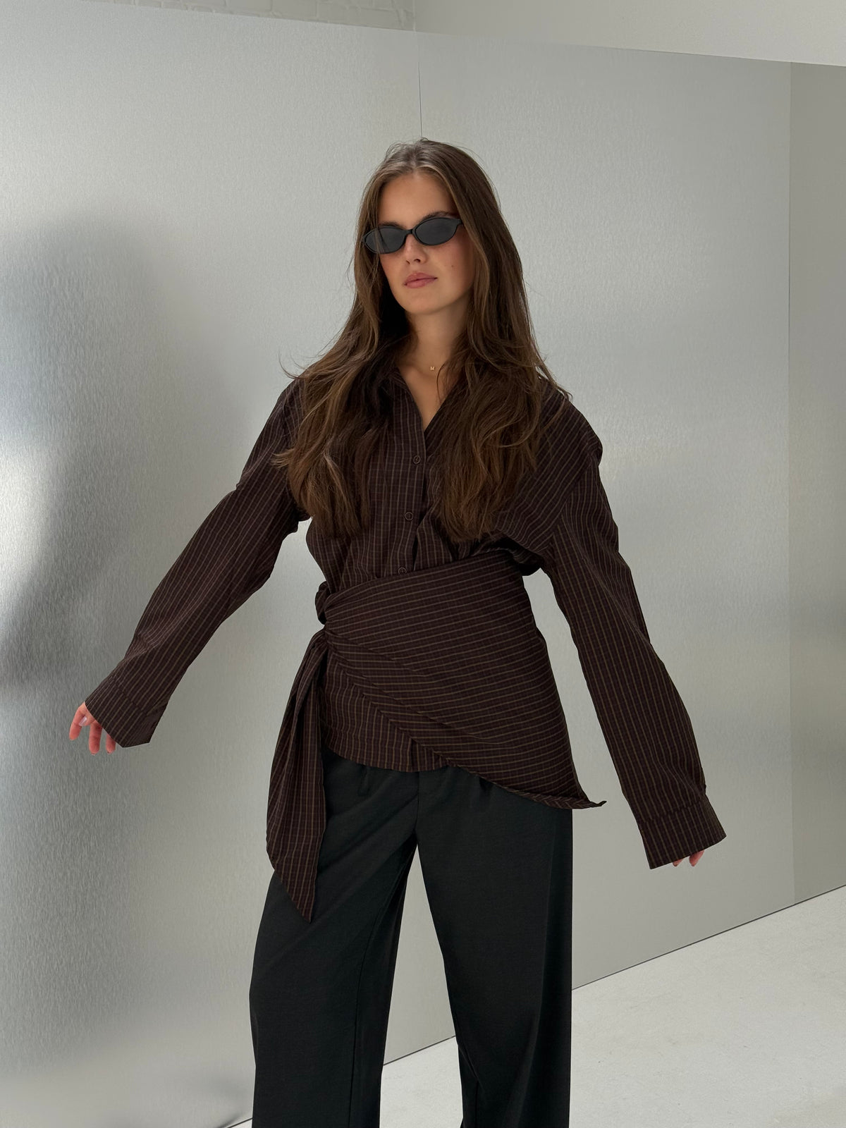 Archer | Checked shirt with scarf - Brown