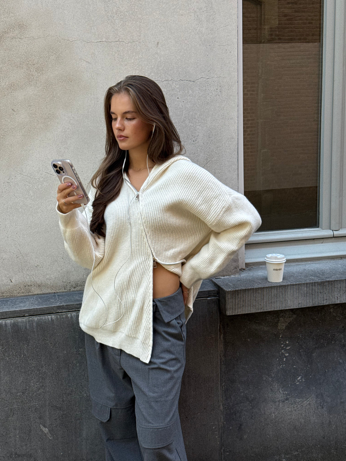 Bradley | Zipped Diagonal Hoodie - Ecru