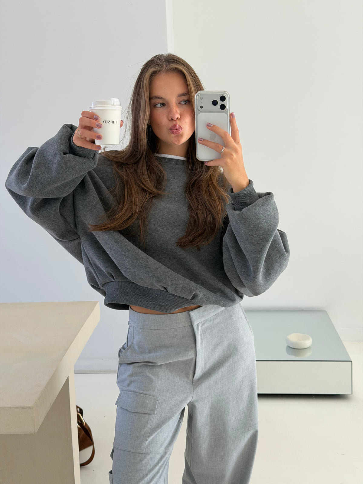 Bryan | Oversized Sweatshirt Double Collar - Dark Grey