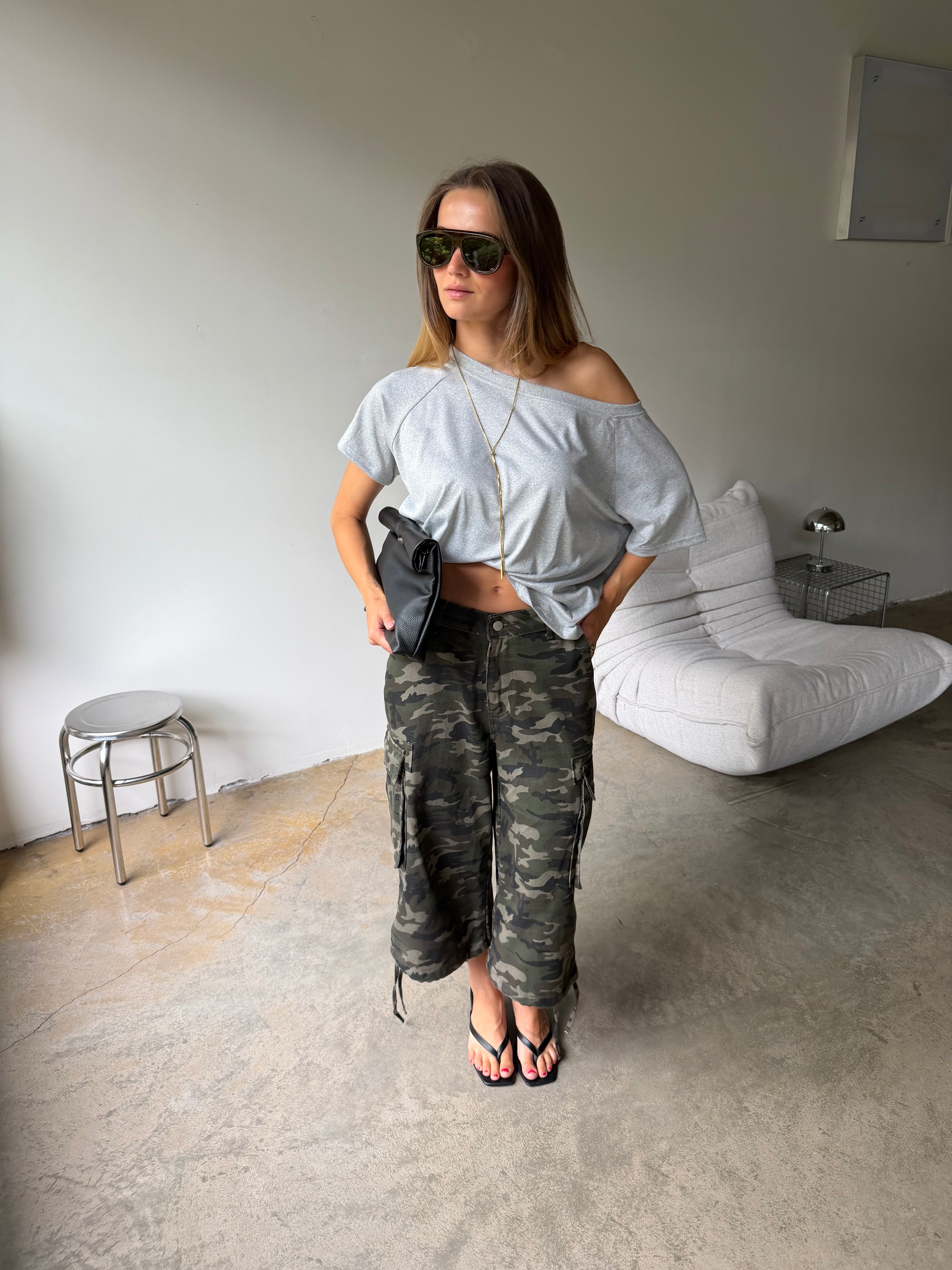 Addison | Oversized Off Shoulder Tshirt Grey