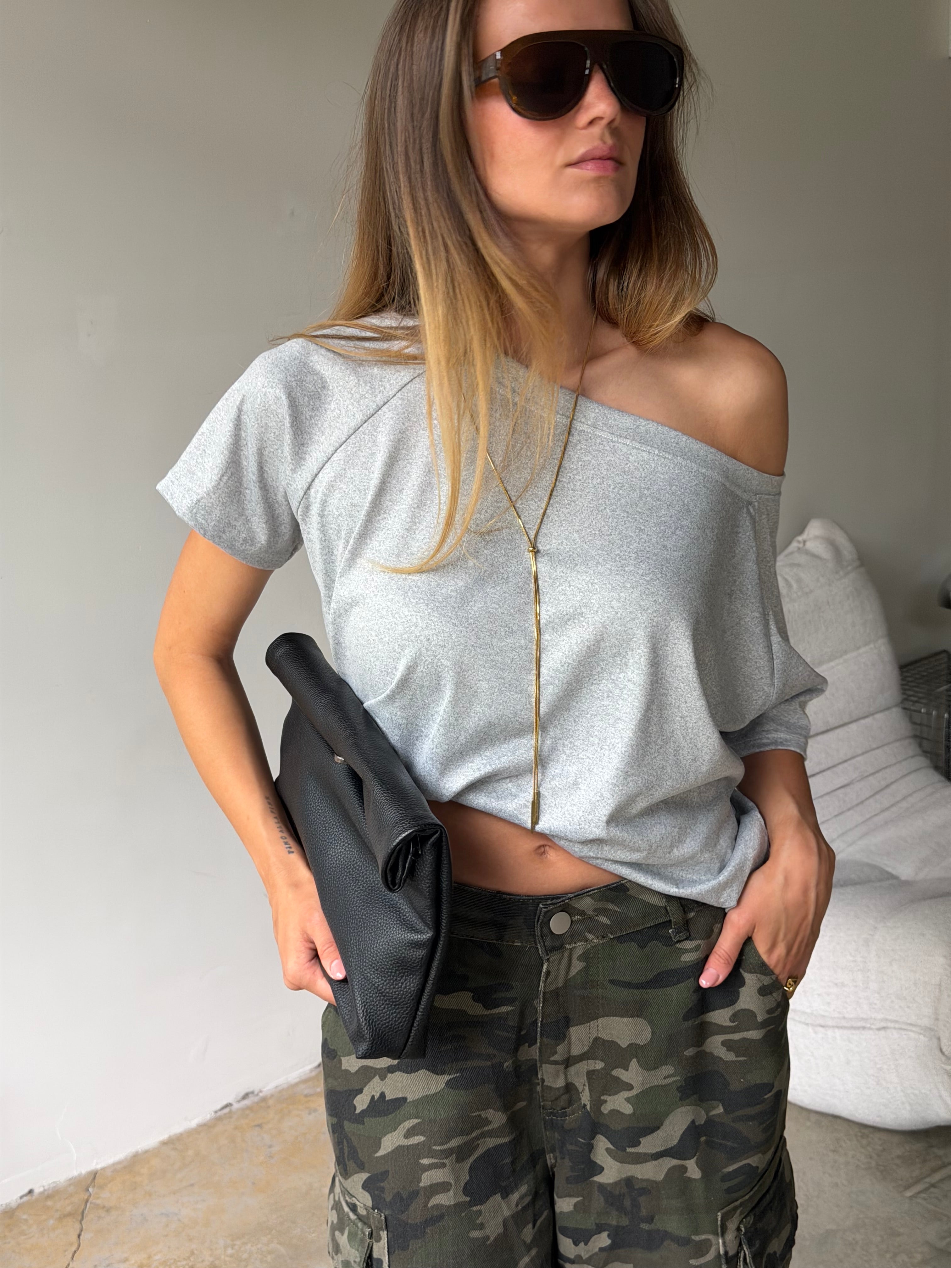 Addison | Oversized Off Shoulder Tshirt Grey
