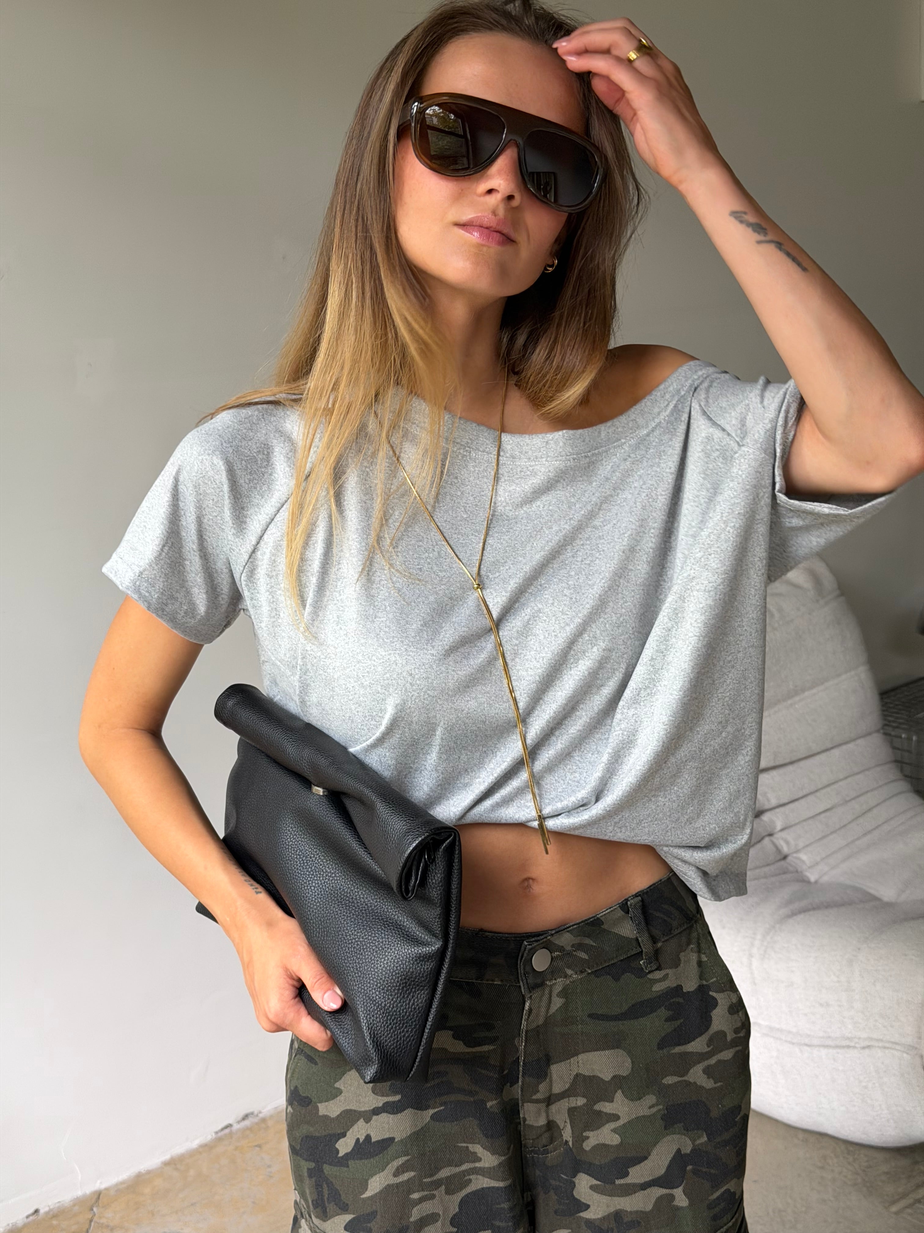 Addison | Oversized Off Shoulder Tshirt Grey