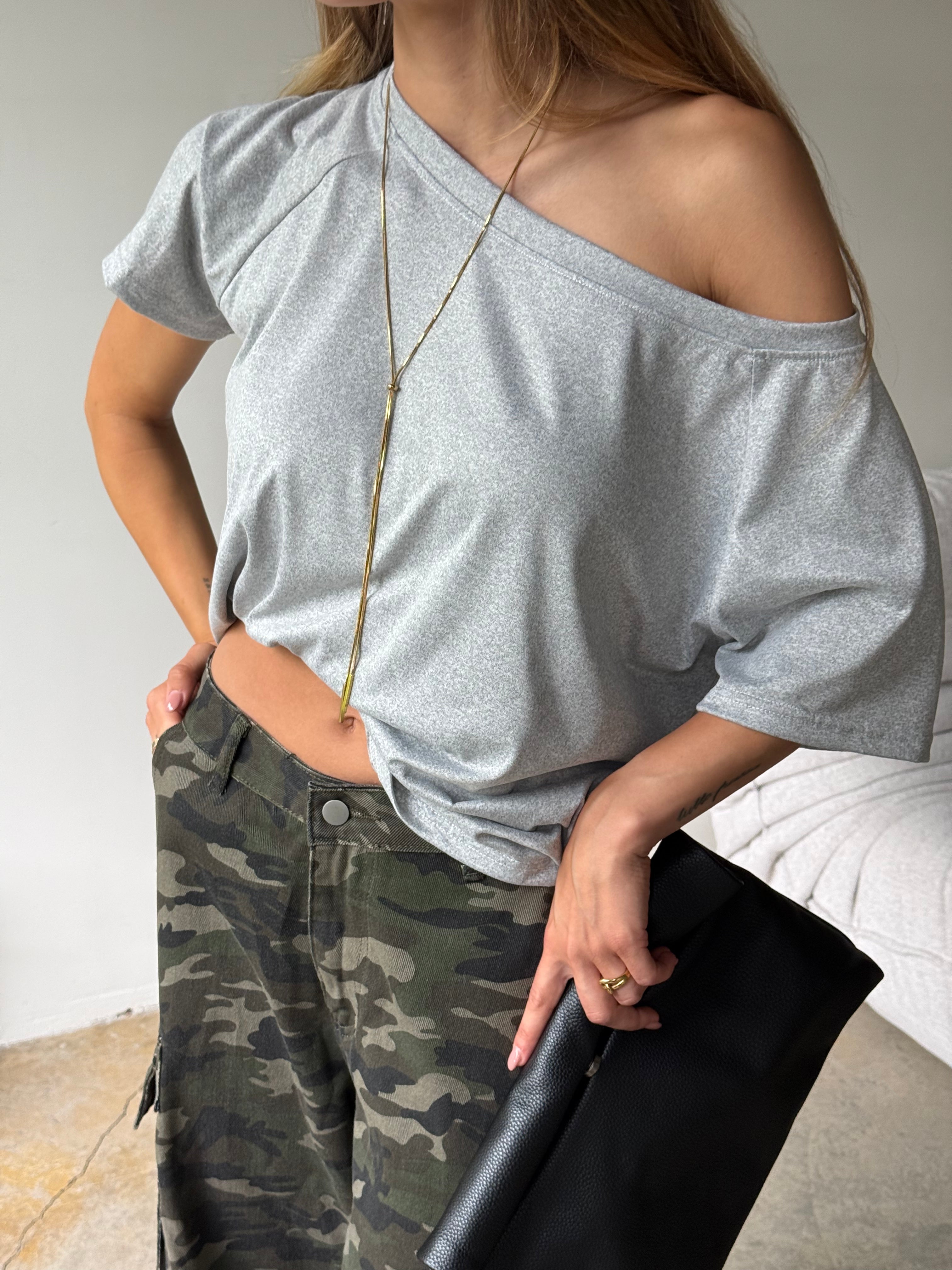 Addison | Oversized Off Shoulder Tshirt Grey