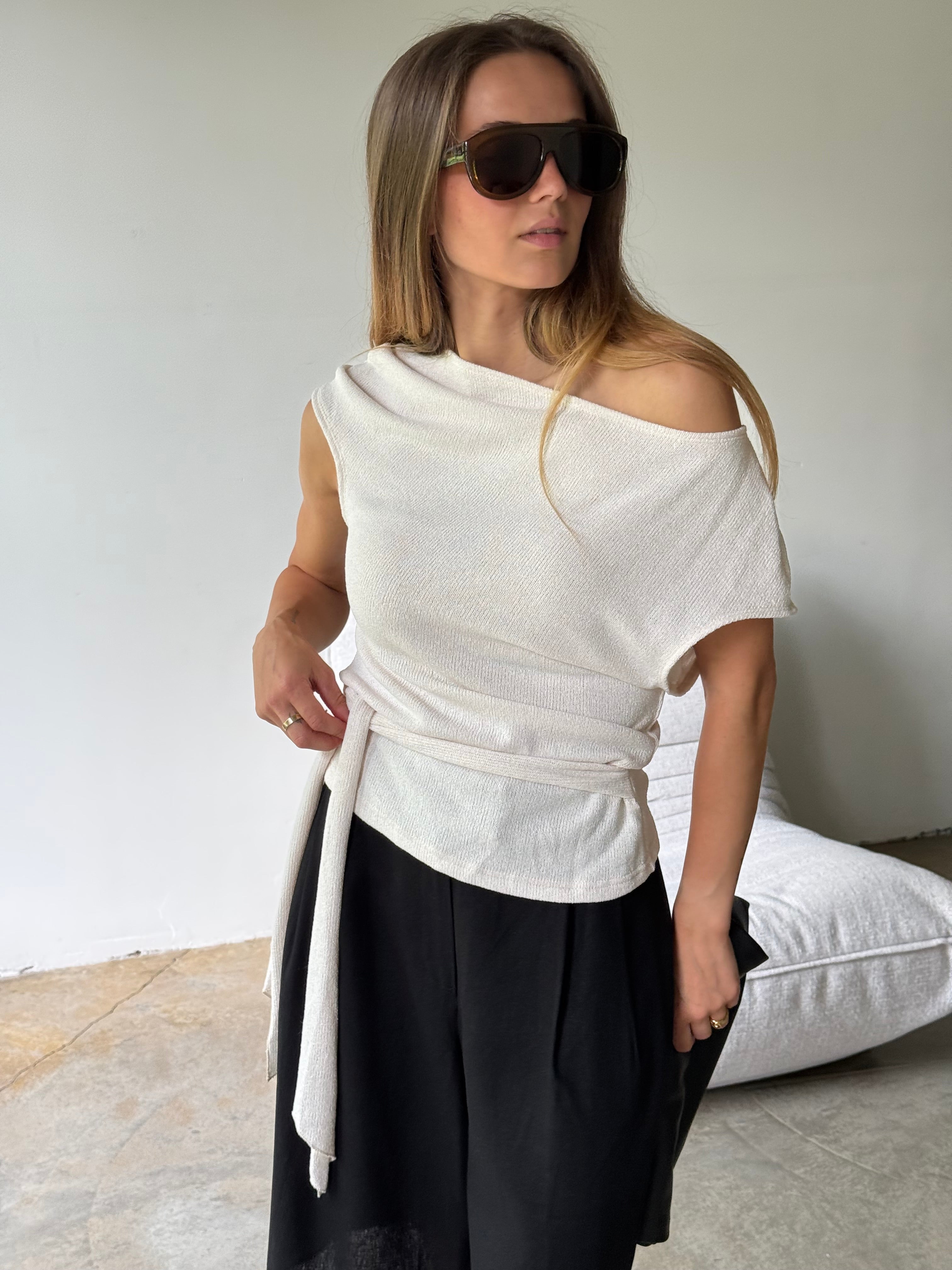 Athena | Off Shoulder Knitted Belt Top