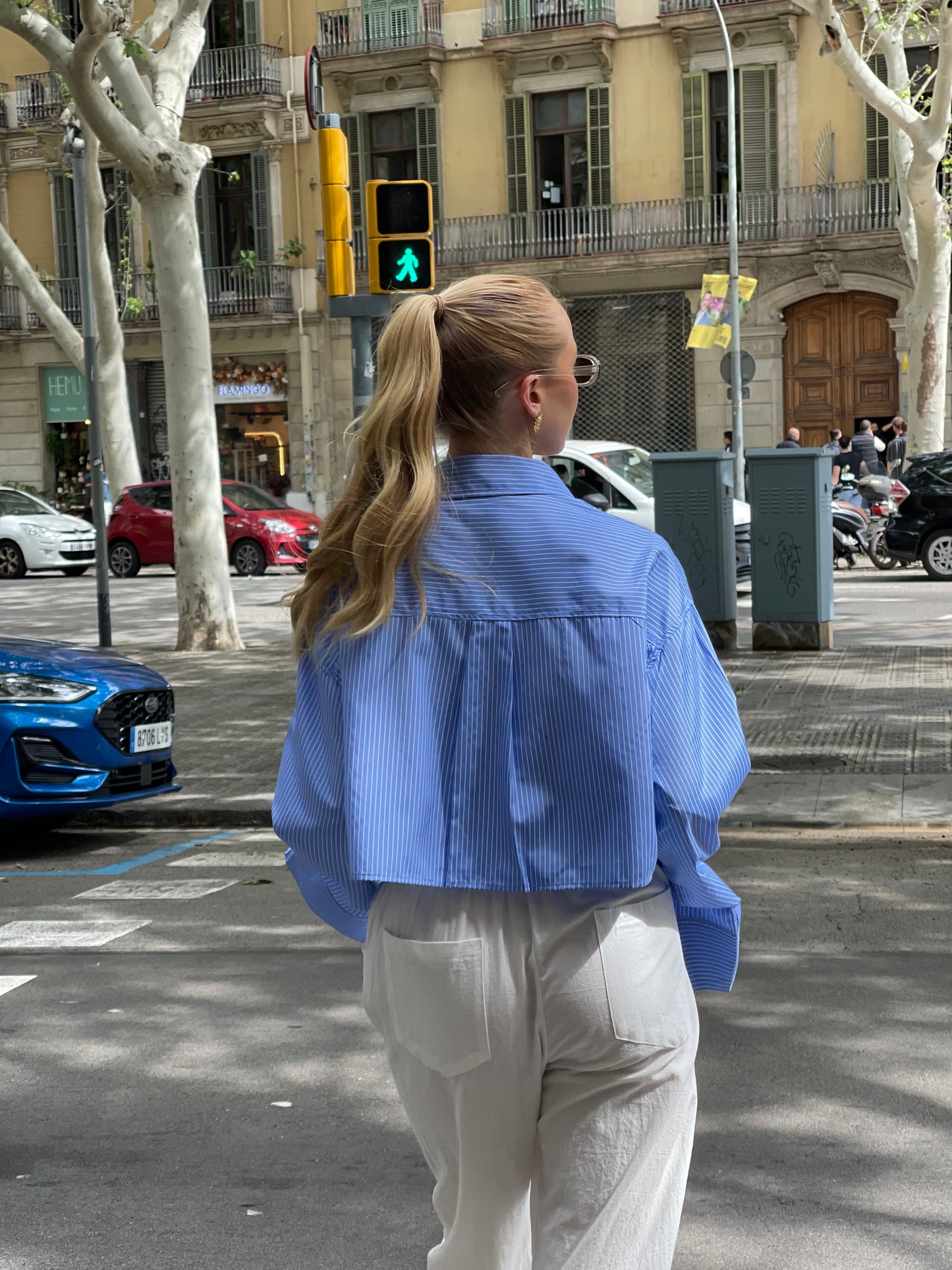 Alea | Striped Cropped Pocket Shirt Blue White stripes