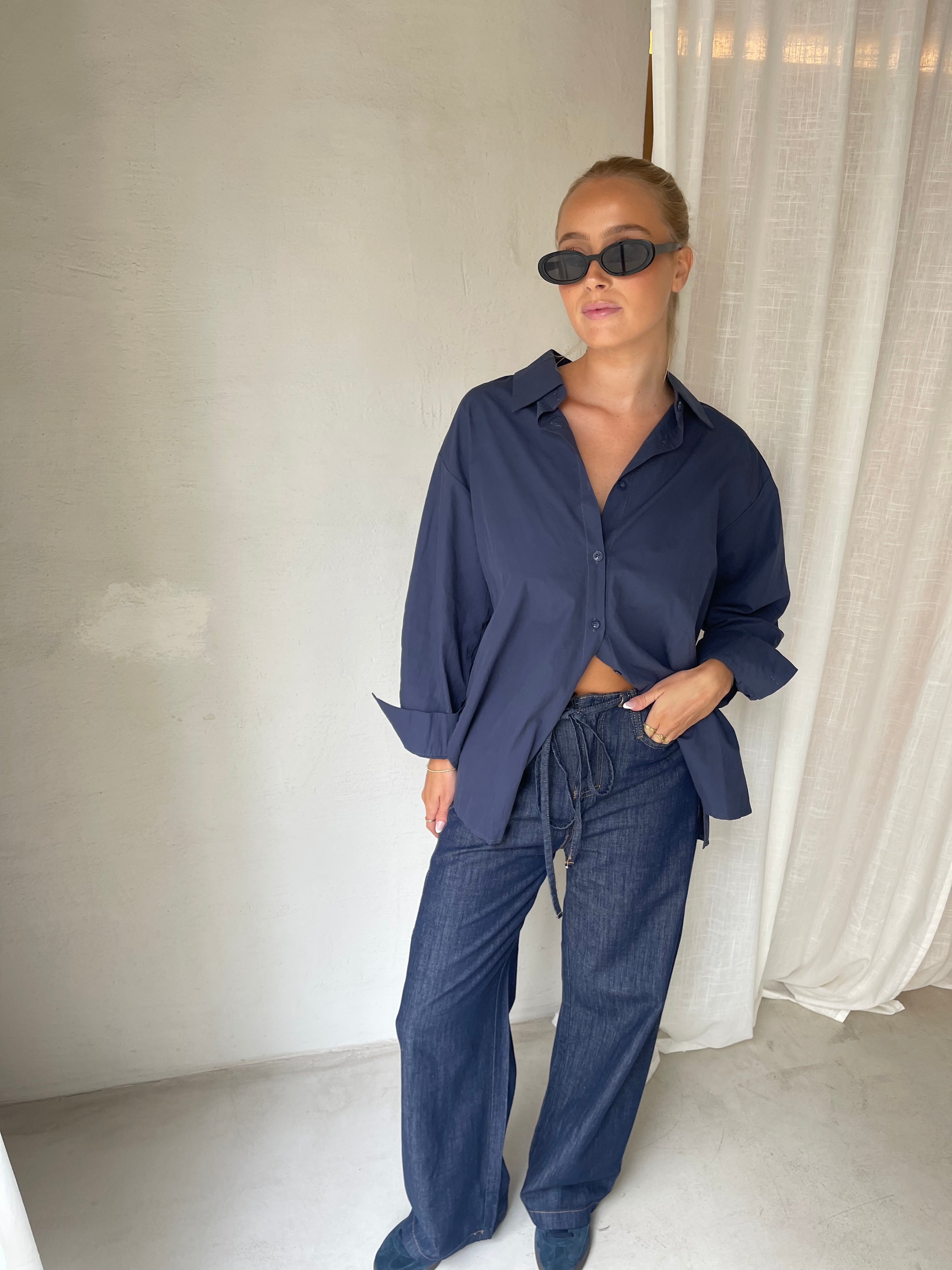 Aimee | Open Back Tied Blouse Navy
