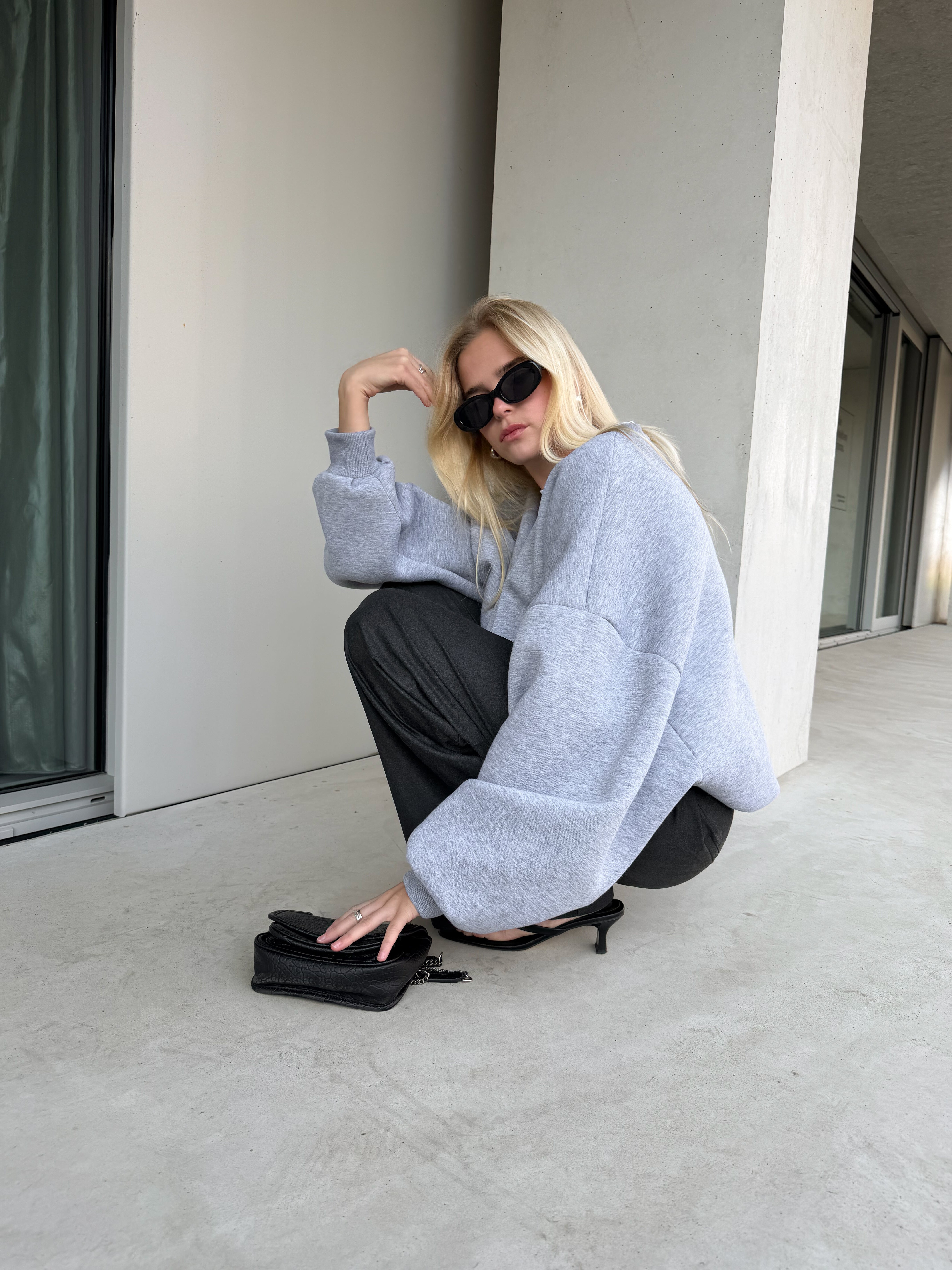 Bryan | Oversized Sweatshirt Double Collar - Grey